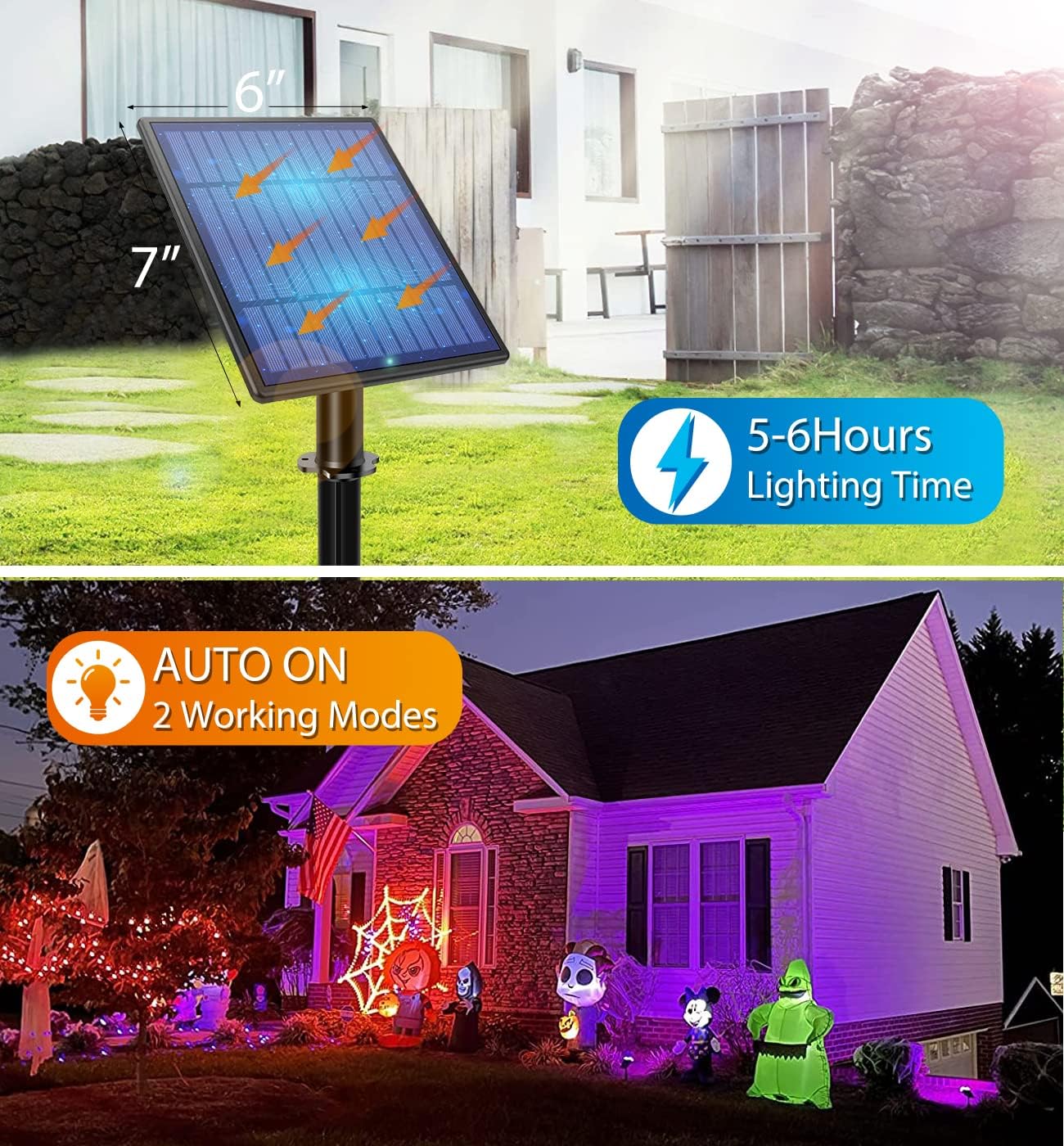 APONUO Christmas Solar Spot Lights Outdoor Color Changing,2 Colors Modes Metal Solar Landscape Lighting RGB Spotlights Waterproof 6-in-1 Wall Lamp for Patio, Pathway, Yard, Garden, Holiday Decoration