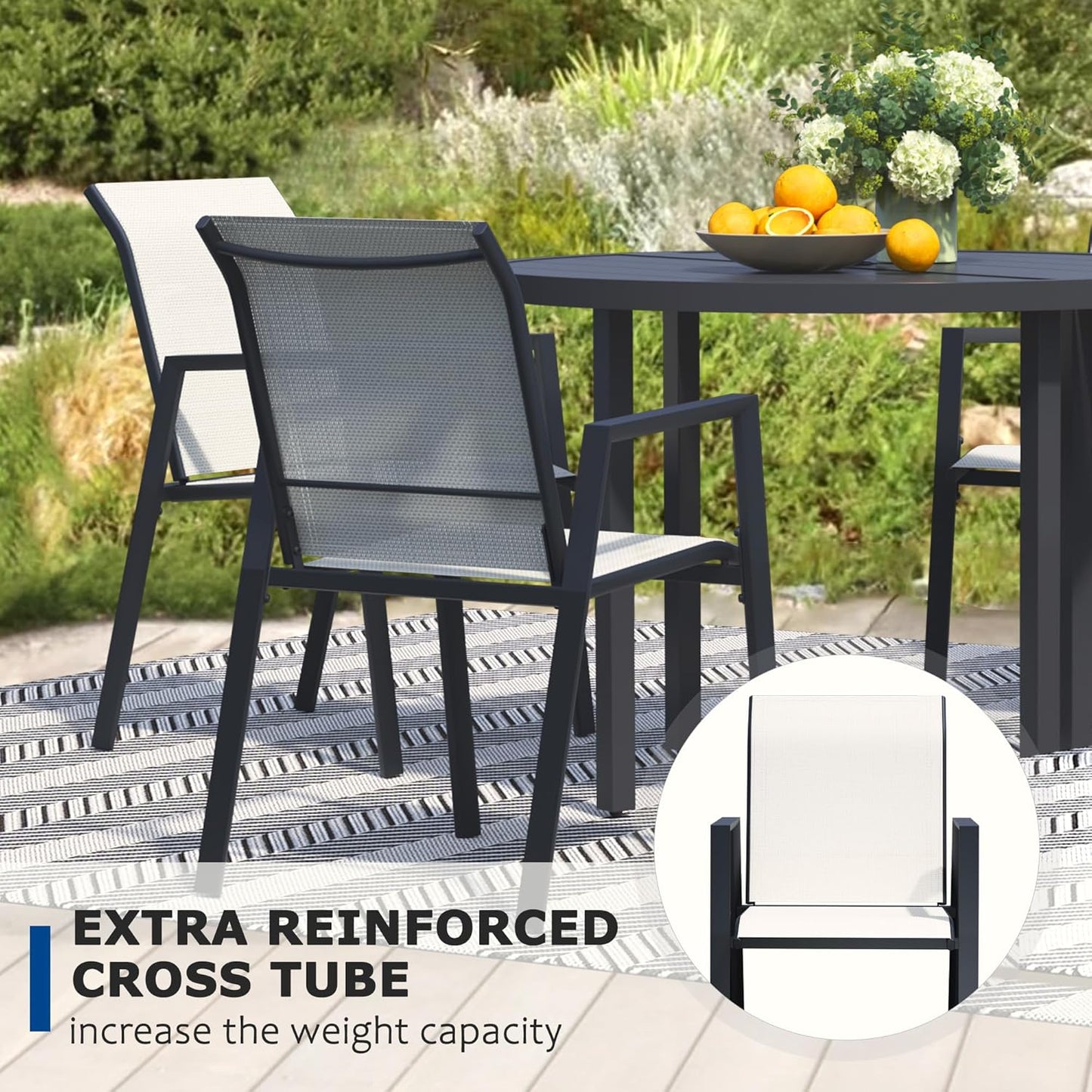 Outdoor Patio Chairs Set of 2, Oyster Beige Stackable Outdoor Chairs, Lightweight Patio Set with High Back, Metal Dining Chair for Lawn, Garden, Yard and Deck