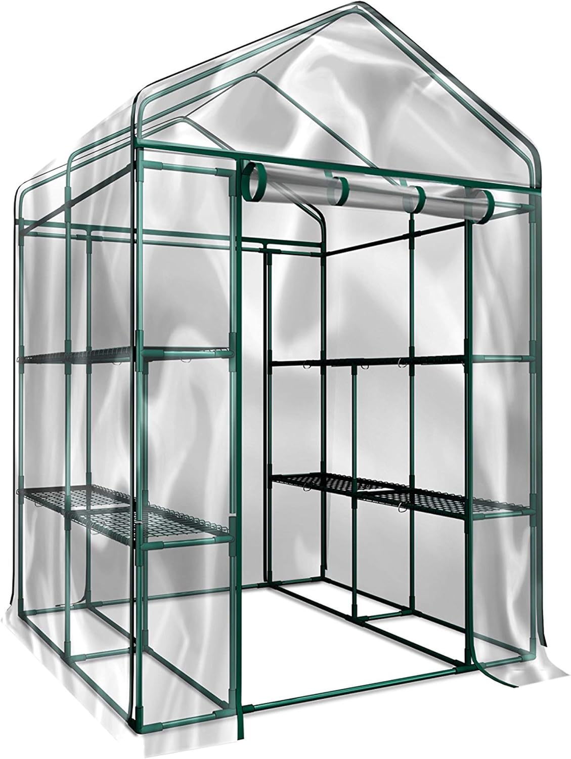 Home-Complete 514537FXW Walk-in Greenhouse-Indoor Outdoor with 8 Sturdy Shelves-Grow Plants, Seedlings, Herbs, or Flowers in Any Season-Gardening Rack, Green