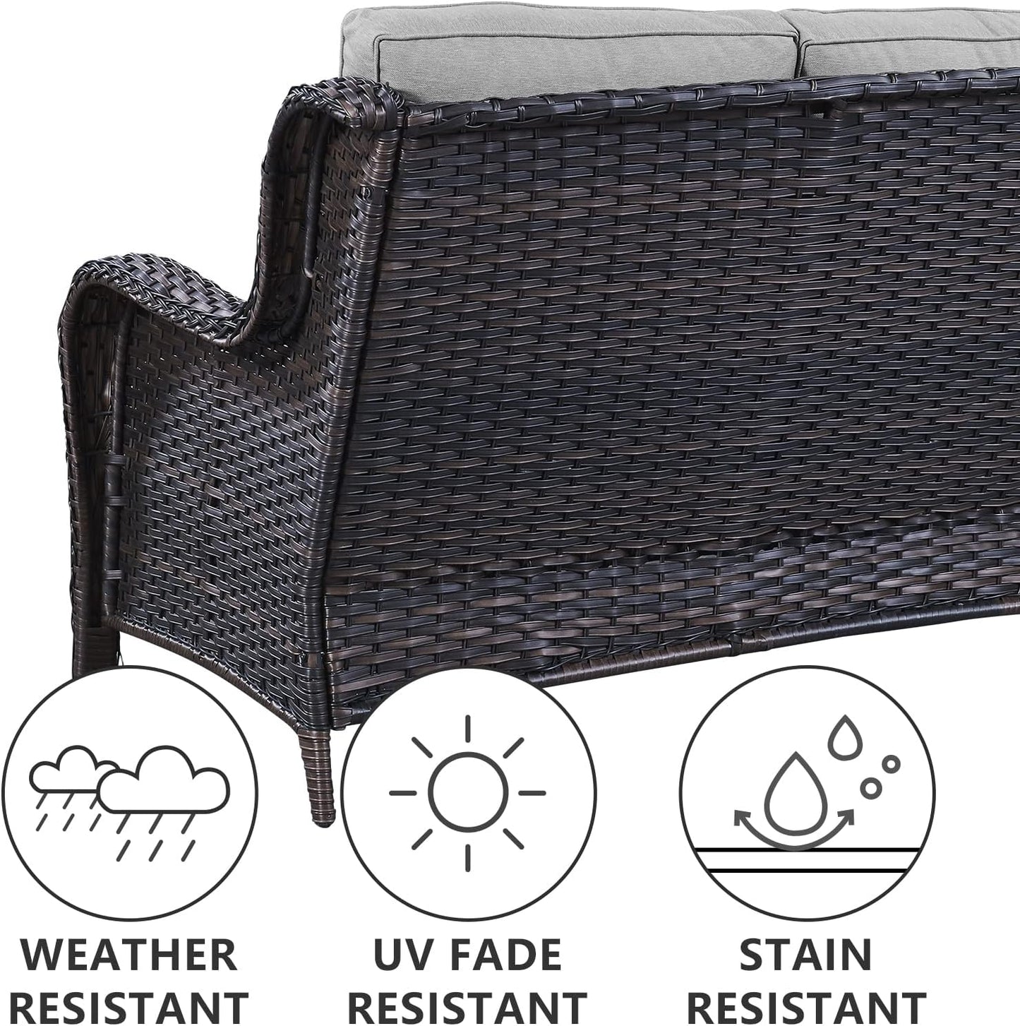 Outdoor Loveseat Small Patio Furniture 2 Seater Sofa Brown Wicker Couch Rattan Settee for Single-Family House