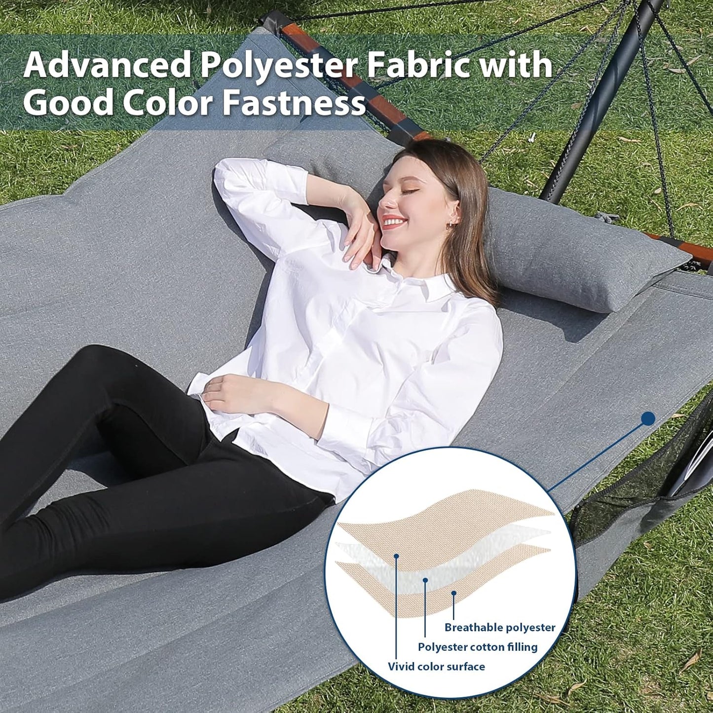 TegerDeger 12FT 2 Person Hammock Large Hammock 450LB Capacity with V Shaped Hardwood Spreader Bar & Nylon Rope for Outside, Patio, Garden, Backyard, Beach, Poolside - Gray