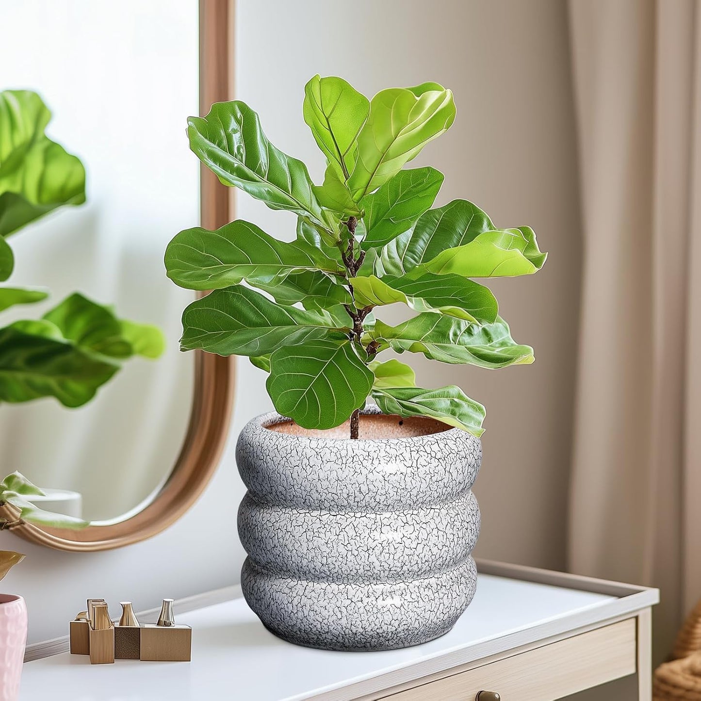 SQOWL Ceramic Pots for Plants - 8 Inch Plant Pot with Drainage Hole, Round Planter for Indoor Plants, Ceramic Flower Pots Outdoor, Modern Planter, Room Decor, Gifts for Plant Lover, Black and White