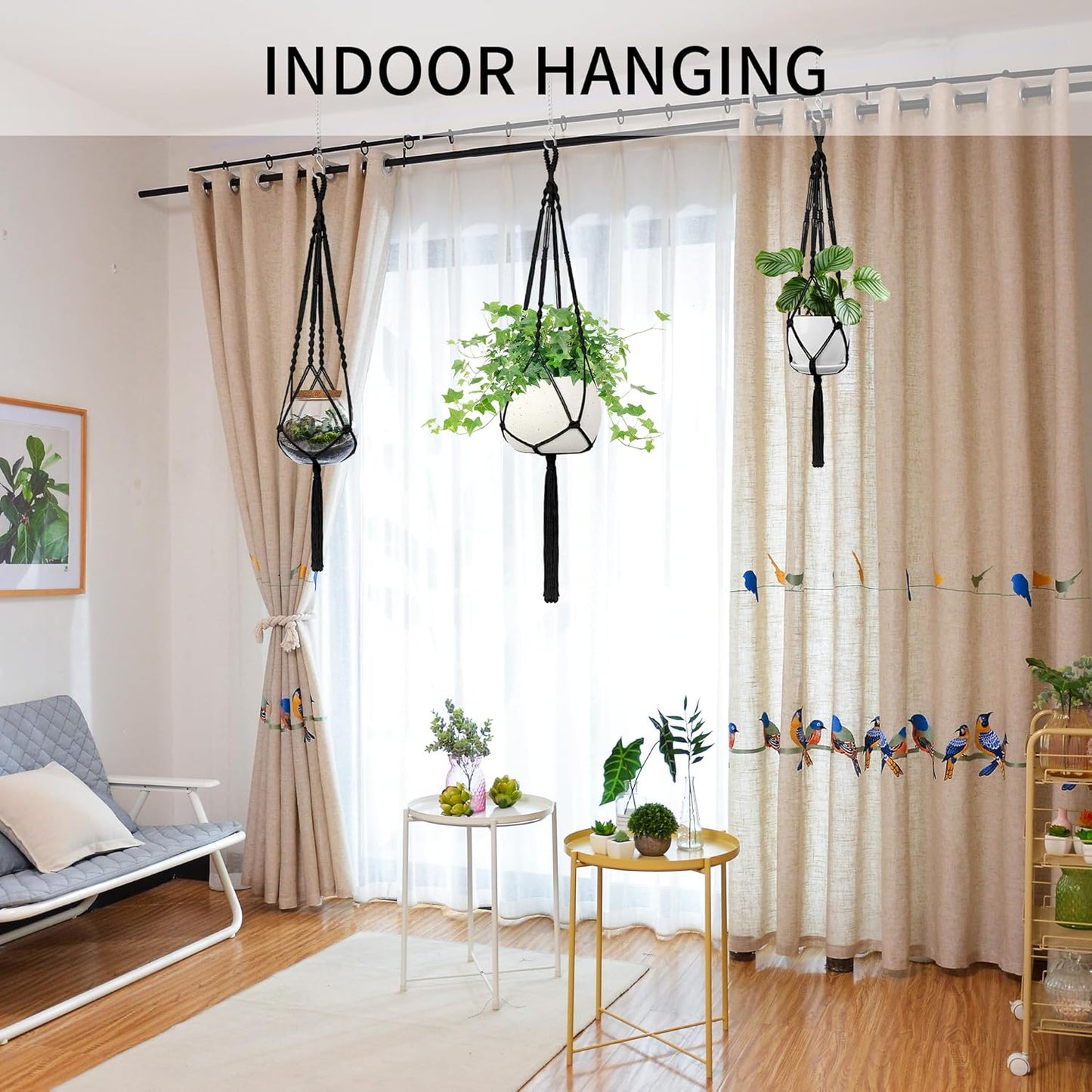 Macrame Plant Hanger, 34"/41"/46" 3 Sizes, Hanging Planters for Indoor Outdoor Plants, Flower Pot Holder with Wood Beads & Tassels for Boho Home Decor, 3 Pack, Black