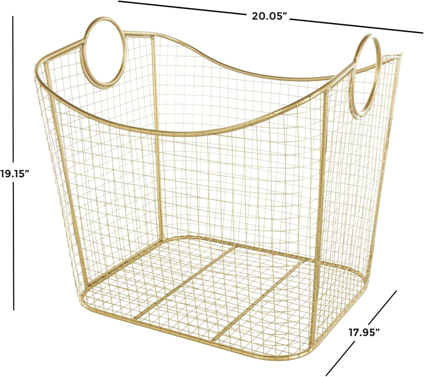 Deco 79 Metal Decorative and Functional Storage Basket Deep Basket Organizer with Round Handles, Basket for Storage 20" x 18" x 19", Gold