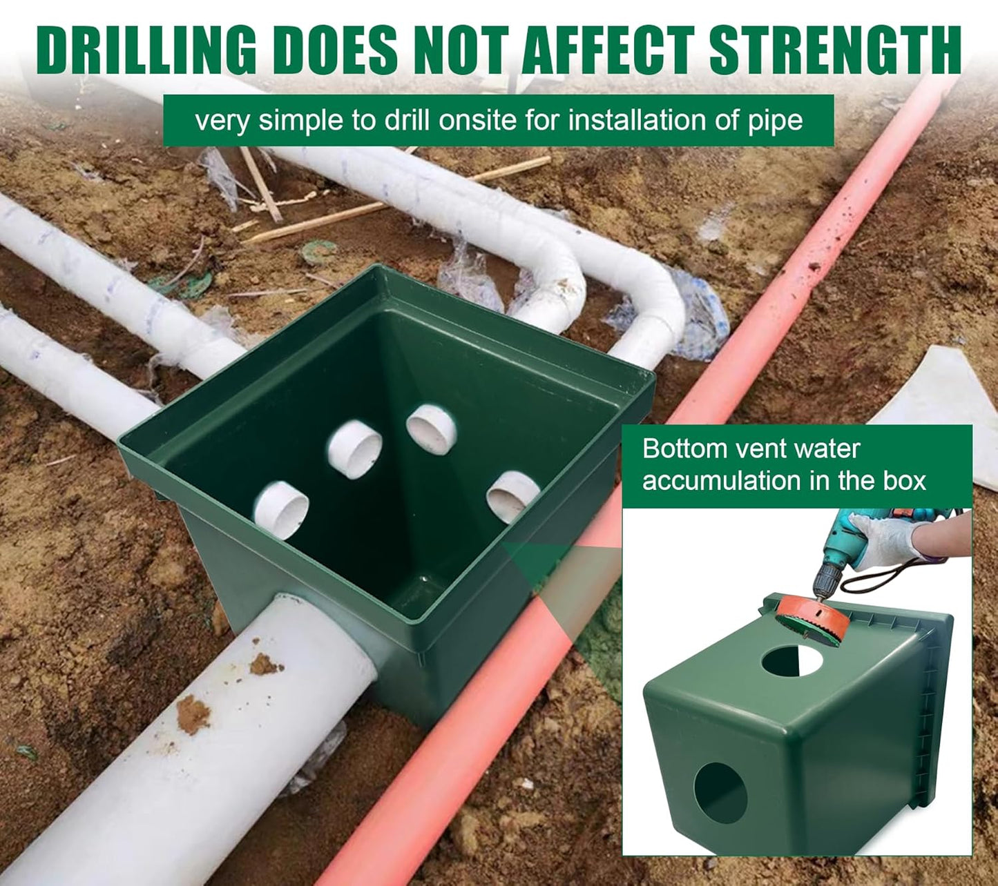 2 Sets 16x16x16in Underground Splice Box W/FRP Inspection Cover Deep Enclosure Box Bucket Polyethylene Distribution Pit Access Electrical Junction Box Drillable Tapered Wiring Box for Cable