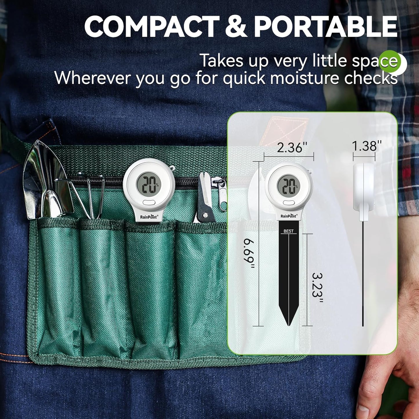 RAINPOINT Digital Compact Soil Moisture Meter for Indoor/Outdoor Plants, Soil Probe Hygrometer Sensor Tester Sets for Garden Lawn Farm, Easy Operation House Pot Plants Moisture Detector- 3 pcs