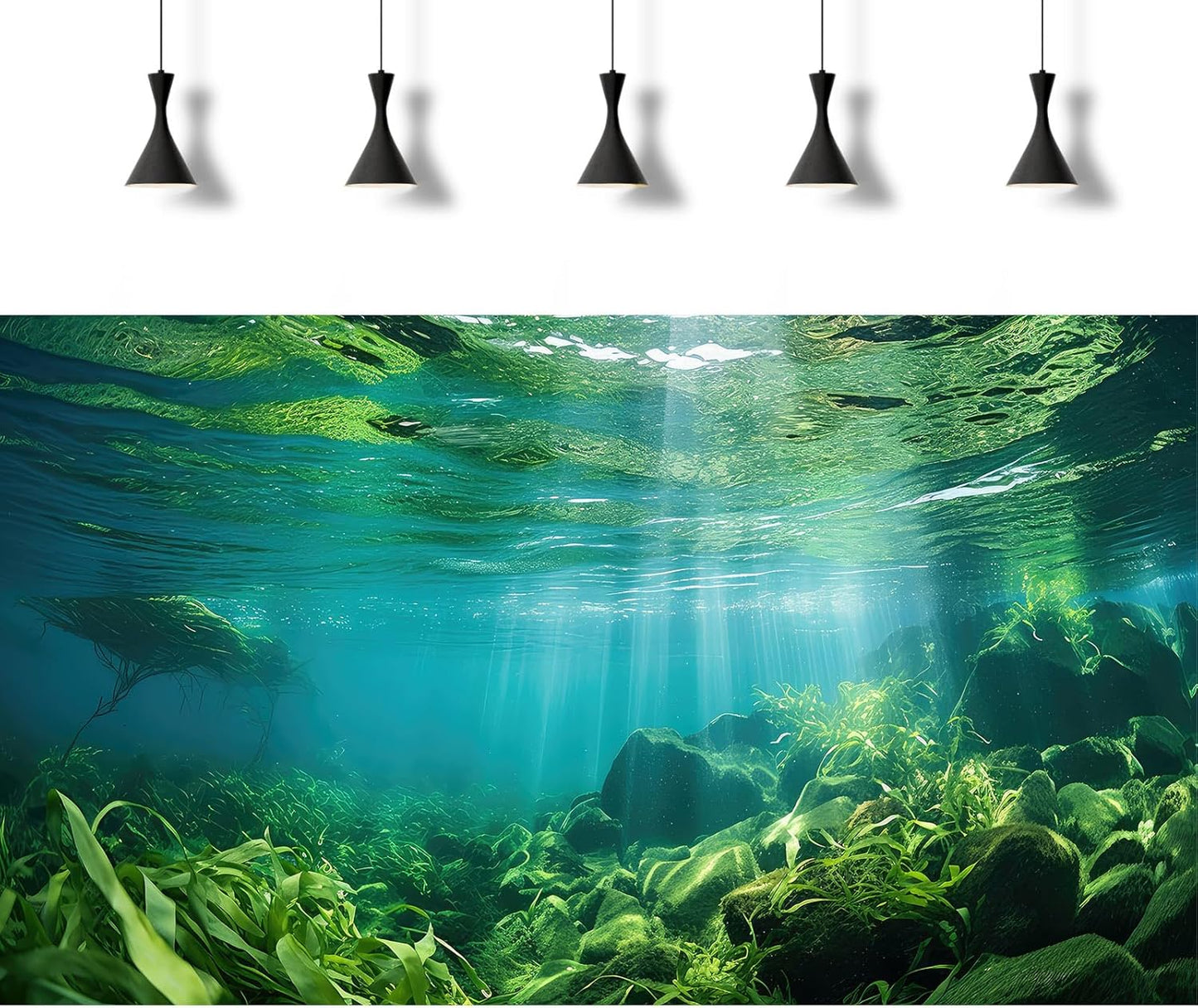 Under The Sea Fish Tank Background Aquatic Plants Deep Sea Aquarium Background Underwater Sunray Rock with Moss Terrarium Backgrounds Deep Ocean Floor Tropical Fish Tank Backgrounds 30x18in