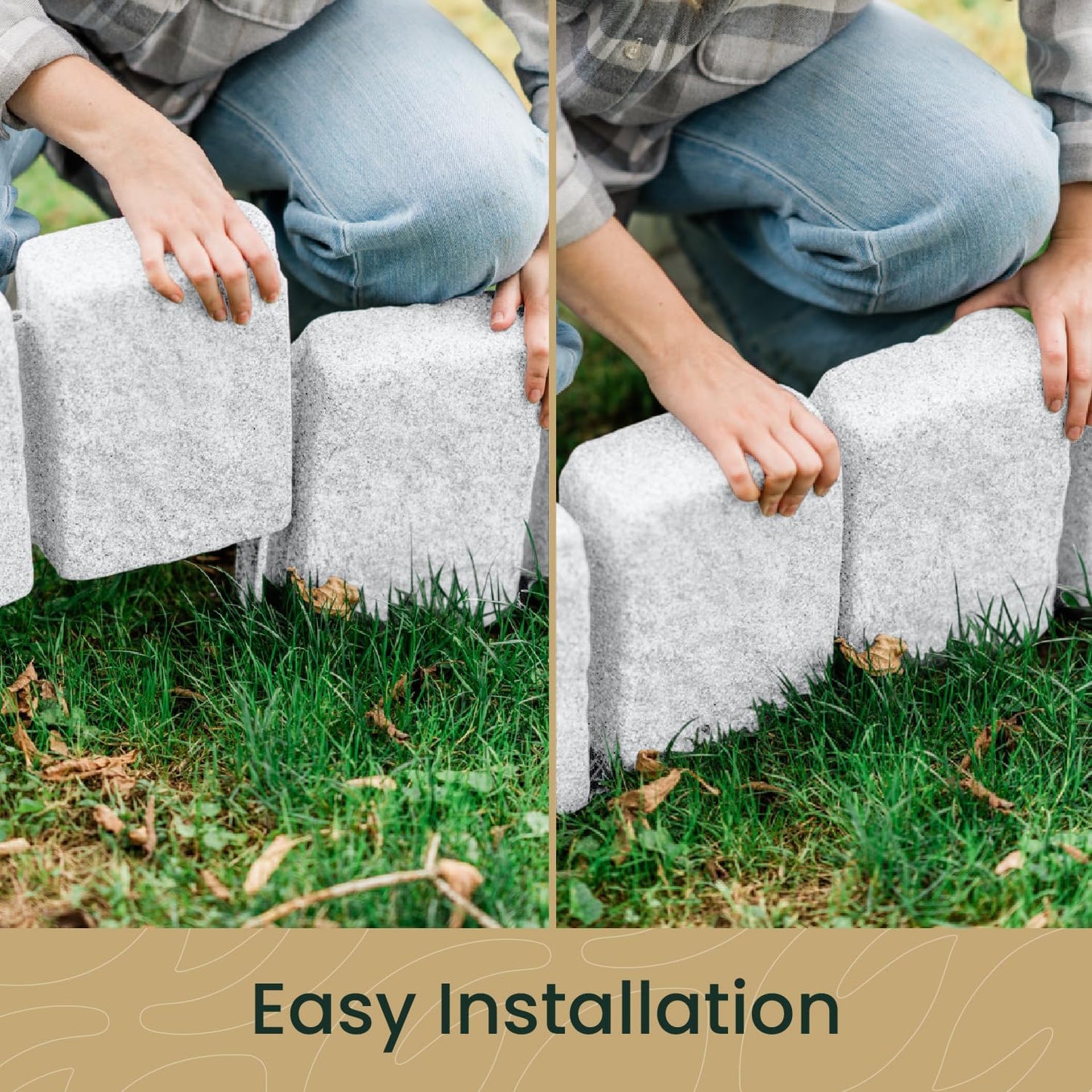 Beuta Landscape Edging | Garden Edging Border | Faux Stone Block XL for Lawn Edging, Flower Beds & Yard Edging – 10 Pack | Each Section Has 6 Blocks 48" L x 4" W x 9.5" H | 30 Spikes | Limewash