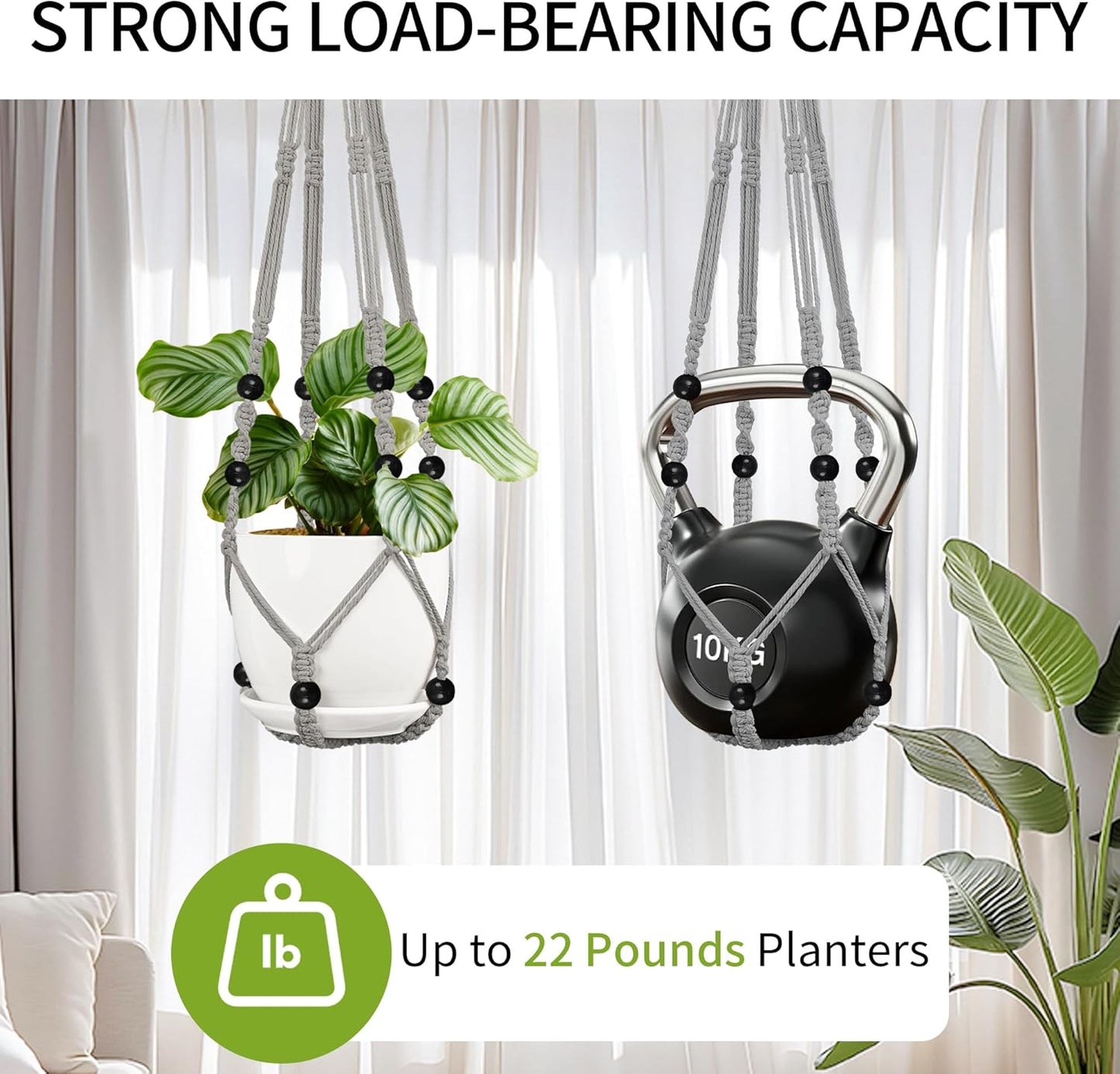 3 Pack Macrame Plant Hanger - 43"/35"/29" Different Sizes, Hanging Planter Basket Flower Pot Holder for Indoor Outdoor, with Wood Beads, Boho Home Decor, Gray (POTS NOT Included)