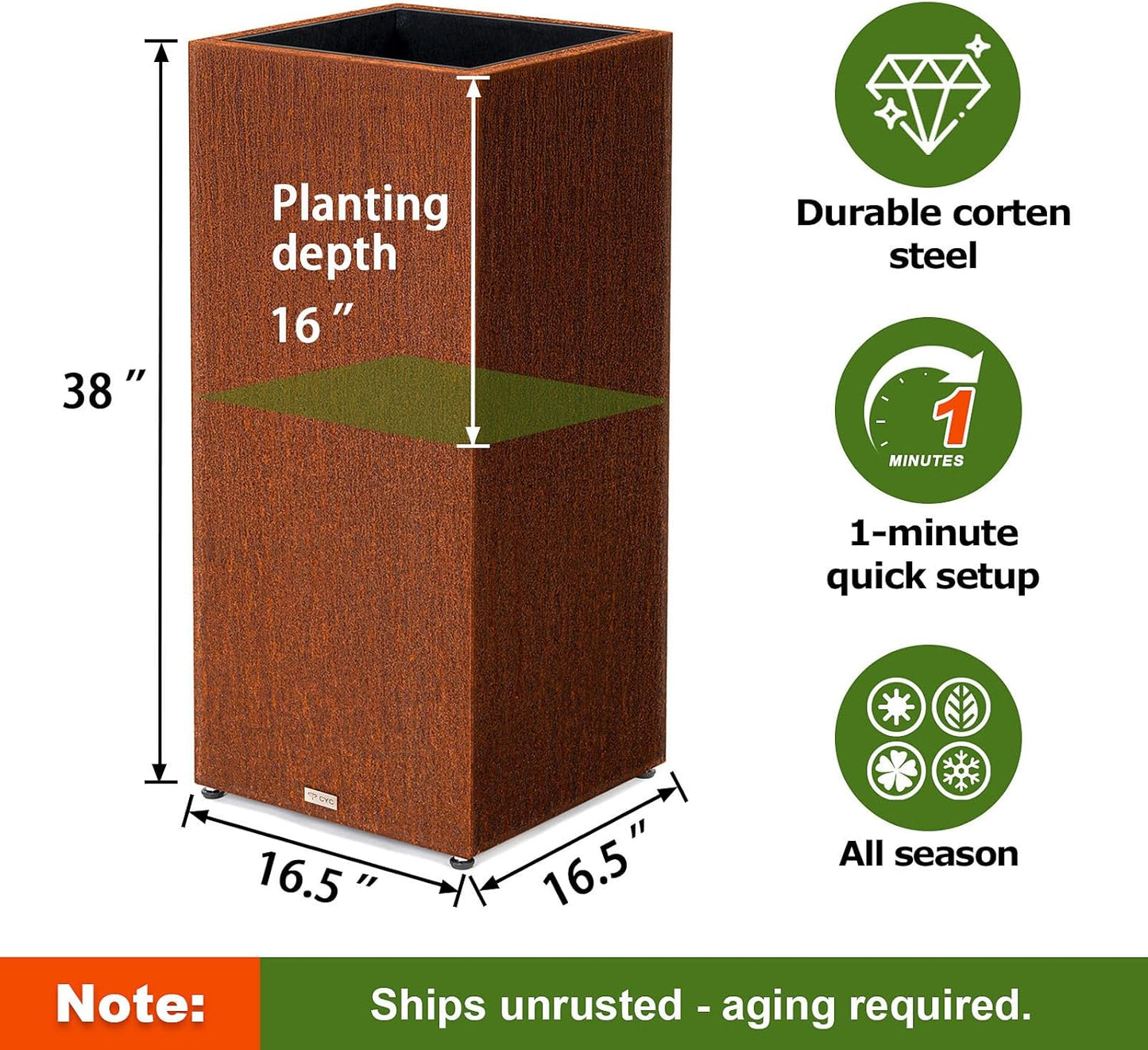 Tall Corten Steel Planter Box for Outdoor Porch/Patio, Pedestal Planter Metal Rusted Planters with Grow Bag, Naturally Rusting Steel Flower Pot,Rustic Décor for Patio,Garden,Deck,Backyard