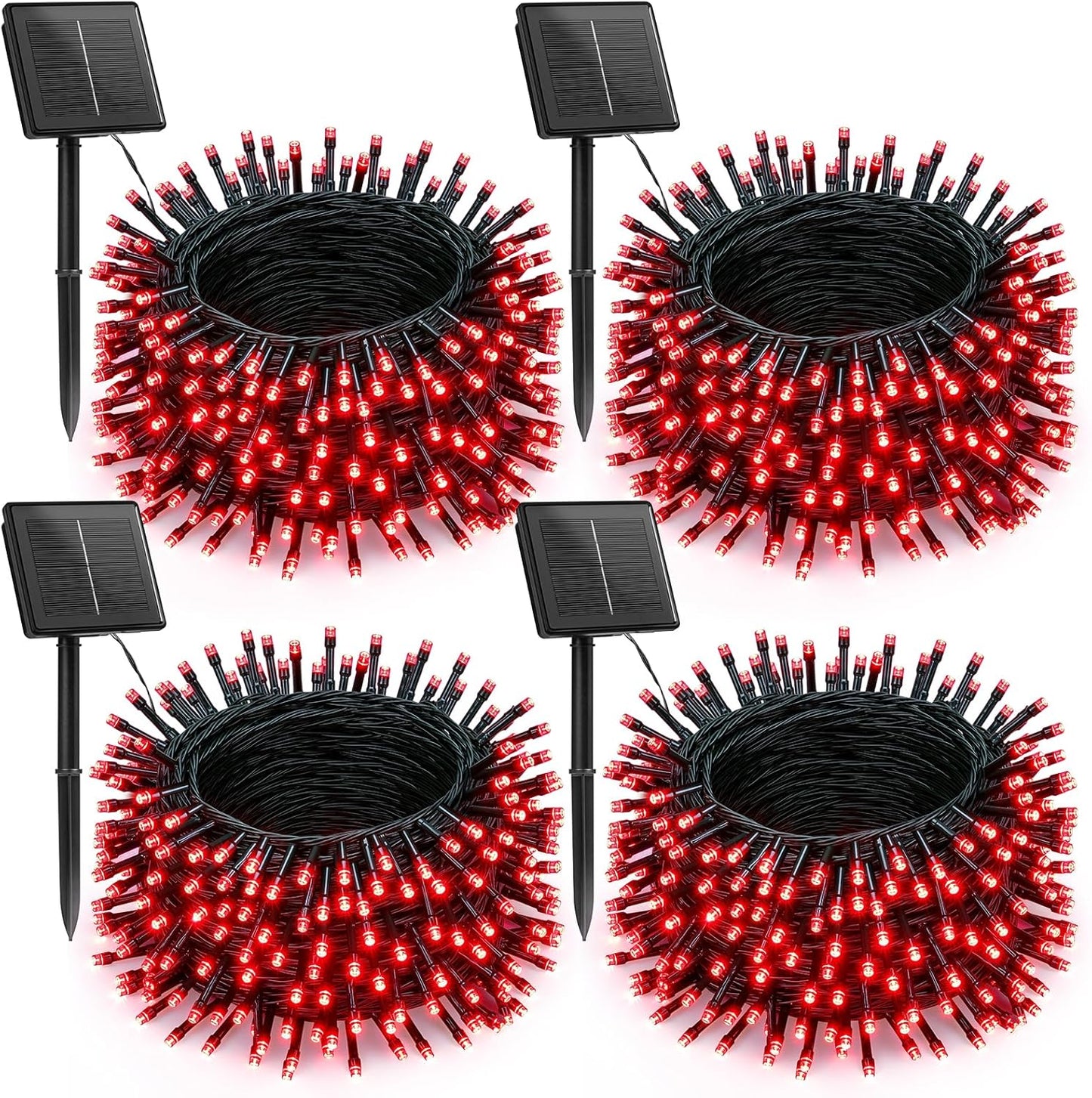 Brightown 4 Pack Solar Christmas Lights Outdoor, Total 184FT 480 LED Solar String Lights Outdoor Waterproof Green Wire with 8 Modes, Solar Fairy Light for Garden Yard Patio Party Decors, Red