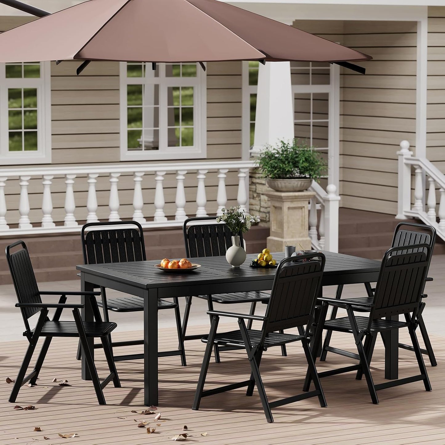 ZZV Outdoor Dining Table for 6-Person Rectangle Indoor Outdoor Table with Wood-Like Surface, Weather-Resistant Outside Dining Table for Patio Lawn Garden Backyard, 35" D x 63" W x 29" H, Black
