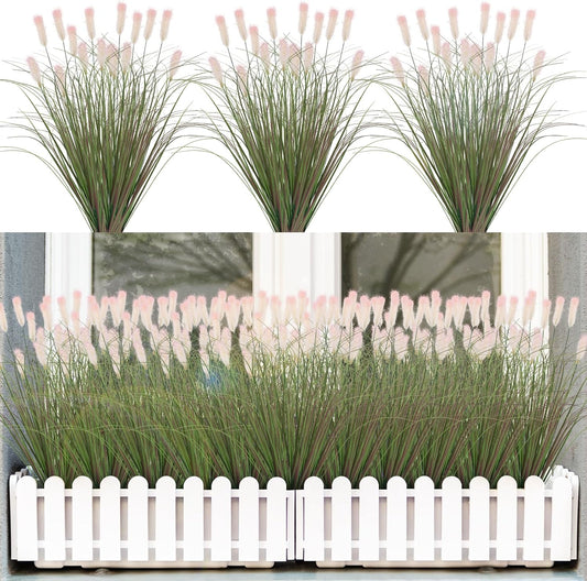 Artificial Grasses Plants Oudoor 12 Bunches Onion Grass Greenery with Plush Faux Fake Shrubs Plant Onion Wheat Grass for Outside Garden Indoor House Home Office Décor (Light Purple & Pink Plush