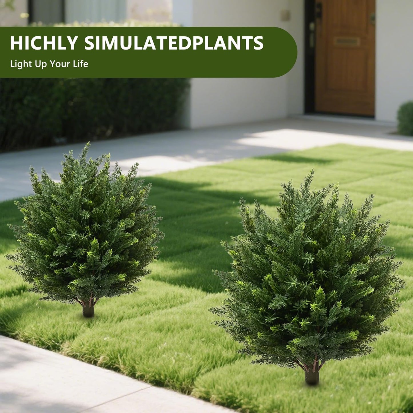 28" UV Resistant Artificial Shrubs for Outdoors - Real Looking Faux Bushes, Fake Cedar Trees, Outdoor Faux Ball Plants & Topiaries - Set of 2 Artificial Shrubs, Artificial Bushes for Garden Decor