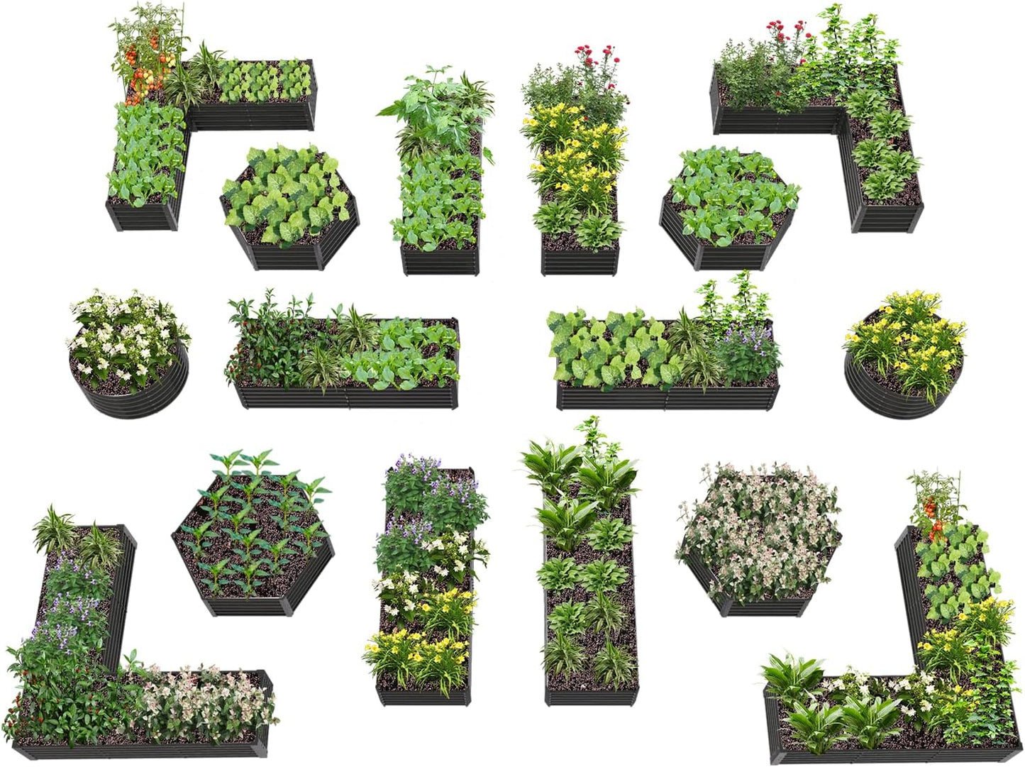 A ANLEOLIFE 16-Pack Deep Root Galvanized Raised Garden Beds Outdoor for Planting Vegetables Flowers Herb, Quartz Grey