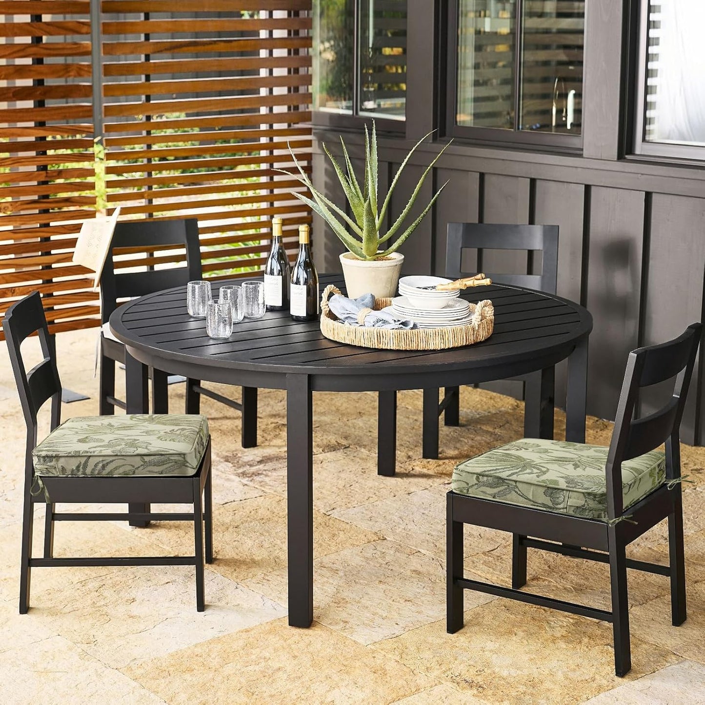 Outdoor Square Corner Seat Cushion, 18.5"x16"x3", Set of 4, Non Slip Seat Cushion Pads with Removable Cover for Patio Furniture, Garden Yard Lawn, Dark Green Vine