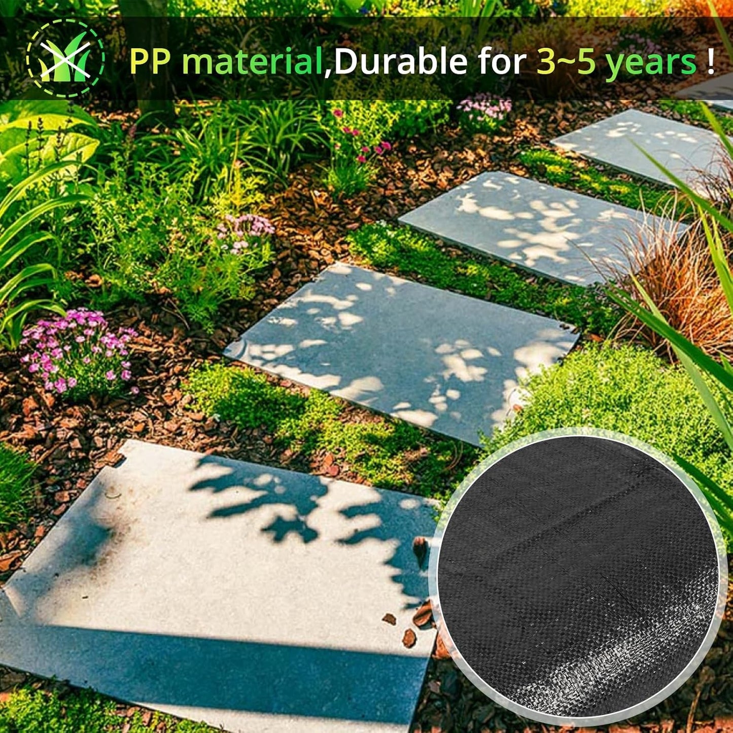 4ft×300ft Garden Weed Barrier Fabric, 3.2oz Premium Weed Blocker with 60 U-Shaped Securing Pegs, Weed Preventer for Gravel, Driveway, Gardening, Farming, Underlayment, Landscape