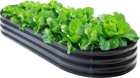 Galvanized Steel Raised Garden Bed 12" Tall Oval Galvanized Steel Raised Garden Bed - 7x3ft Oval Outdoor Planter Box with Rubber Edging (Grey)