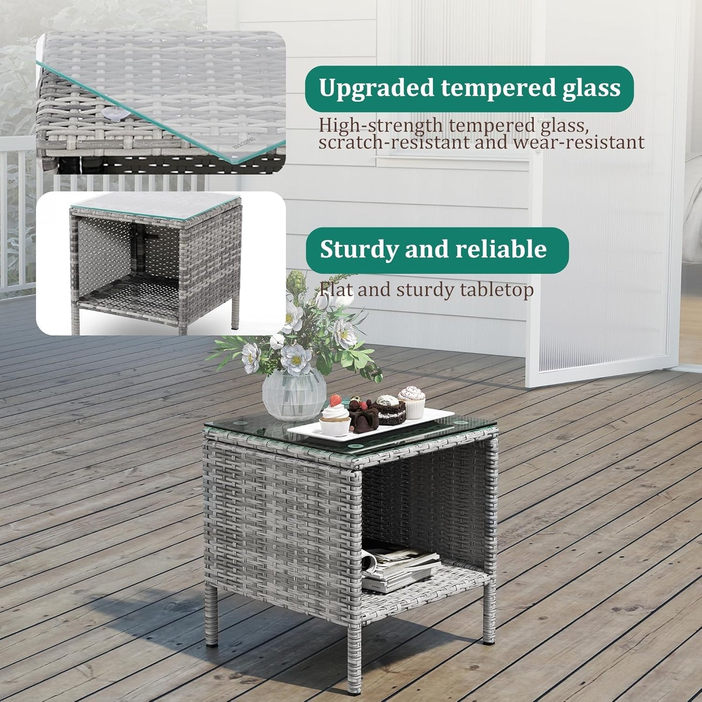 3 Piece Patio Furniture Set - Outdoor Conversation Sets with Coffee Table, Rattan Chair Set for Garden/Poolside, Beige/Brown