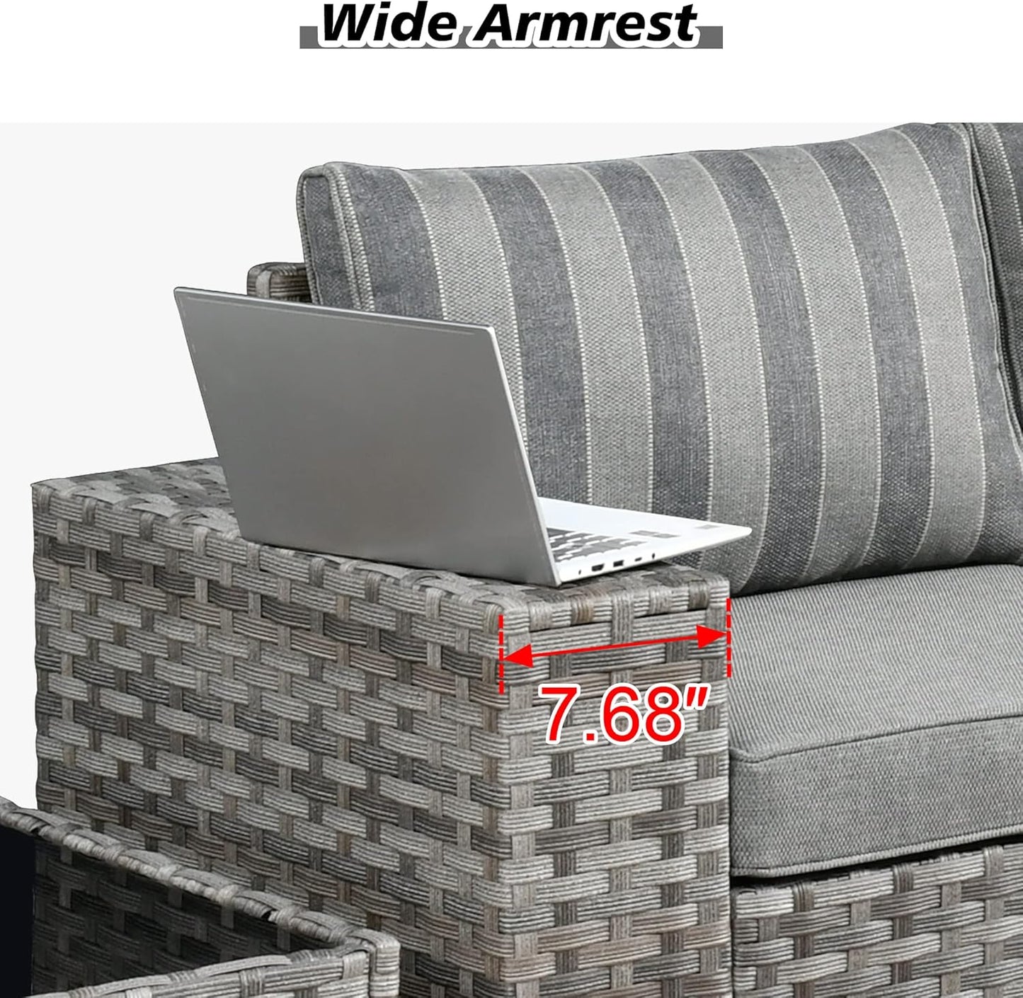 HOOOWOOO Modular Patio Outdoor Sectional Furniture Set,6 Piece Wicker Conversation Sofa Set,Out Door Couch Set with Wide Arm for Outside All Weather(Grey Stripes)