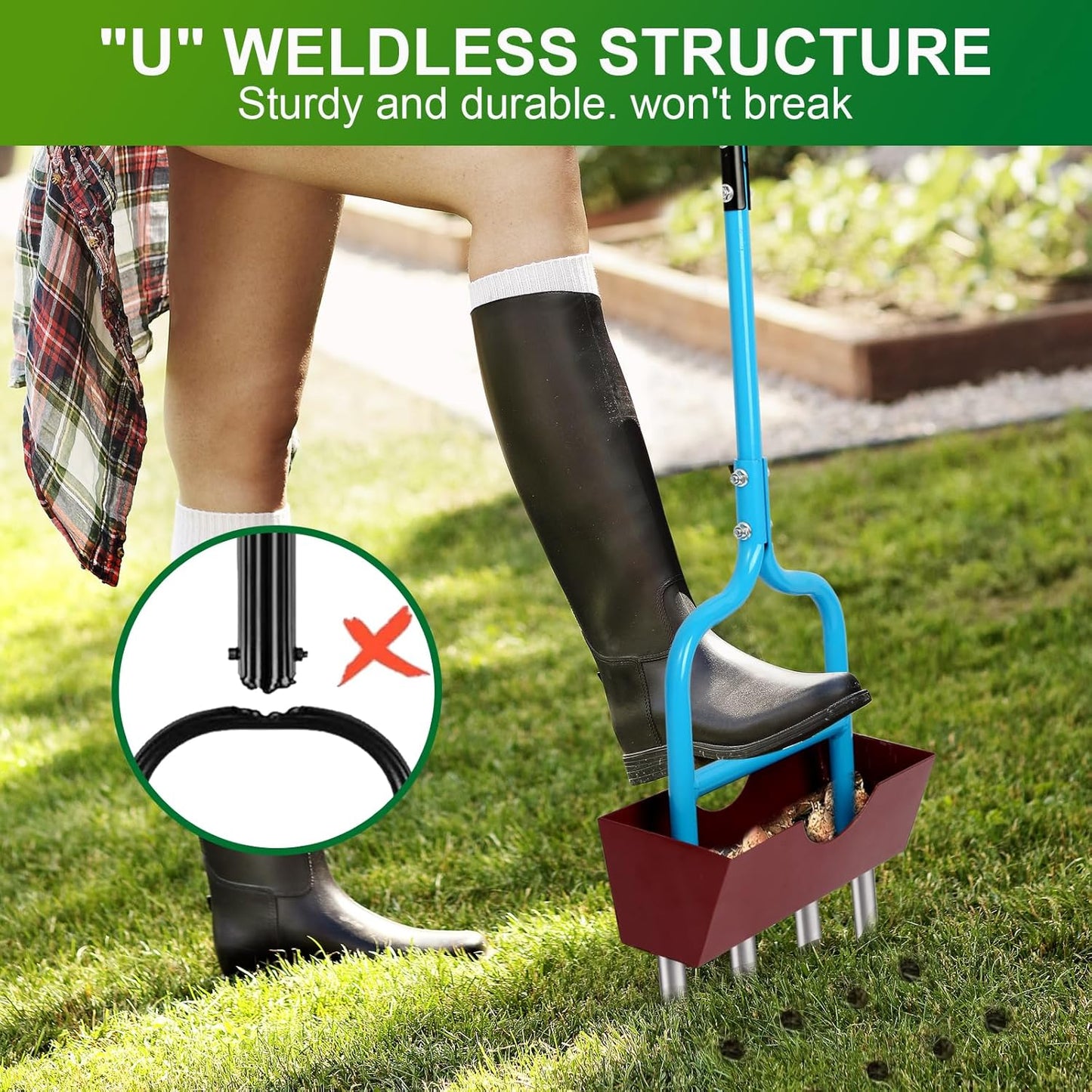 Sancat Lawn Aerator with Larger Soil Core Storage Tray, Heavy Duty 38” Coring Aerator,Manual Rolling Plug Aerator, Gardening Tools with 4 Stainless Tines for Lawn Care