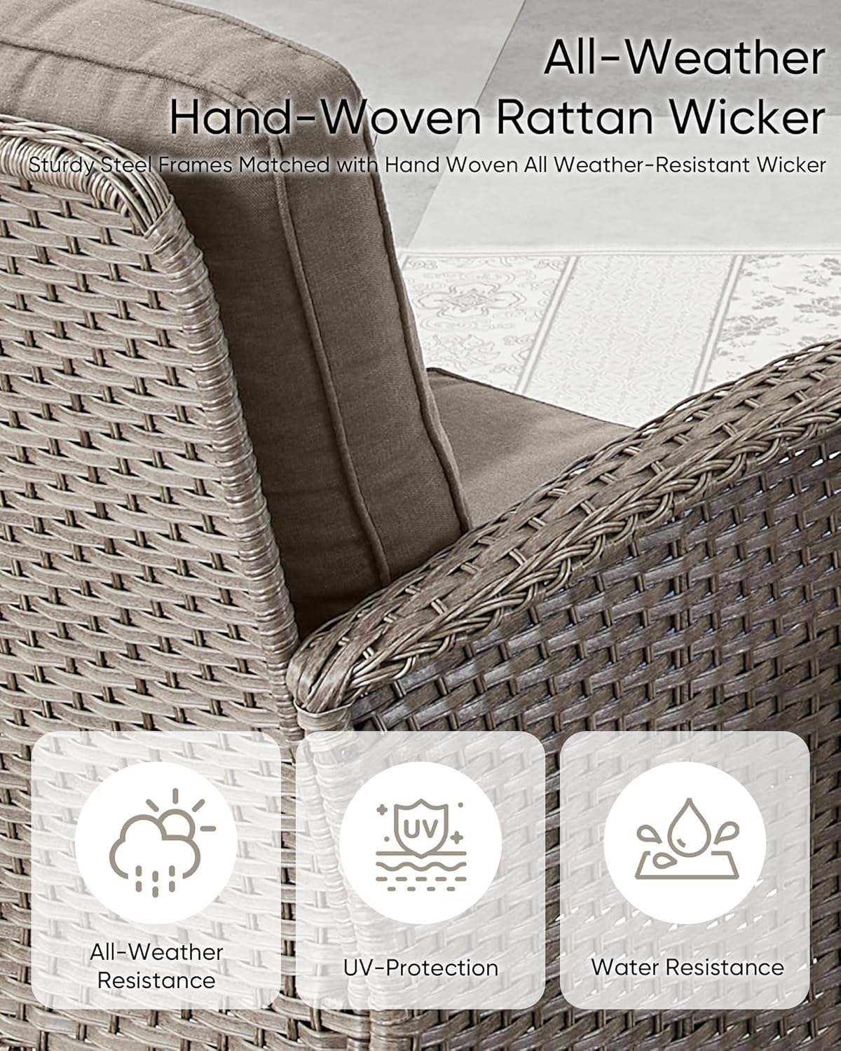 Outdoor Furniture-8 Piece Wicker Patio Furniture Set with Patio Swivel Chair Wicker Rattan Couch with Outdoor Rocking Chair Patio Conversation Set for Deck Lawn Porch Balcony Poolside-Grey/Grey