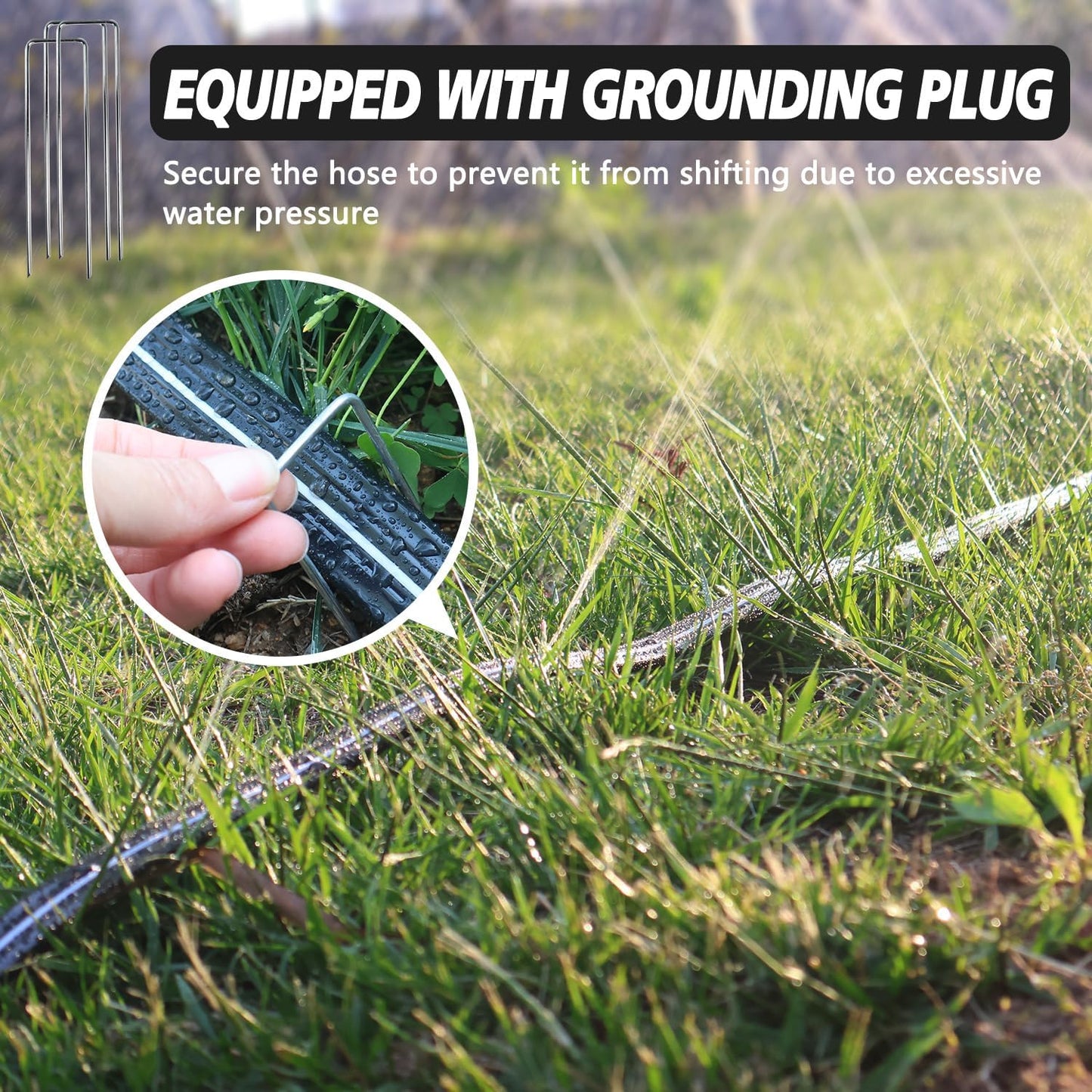 2-Pack Sprinkler Hose with Holes 15 Ft, Flat Soaker Hose 30 ft with Garden Staples, Drip Irrigation Hoses for Lawn, Watering Hose System (Black, 30 ft(15ftx2pack))