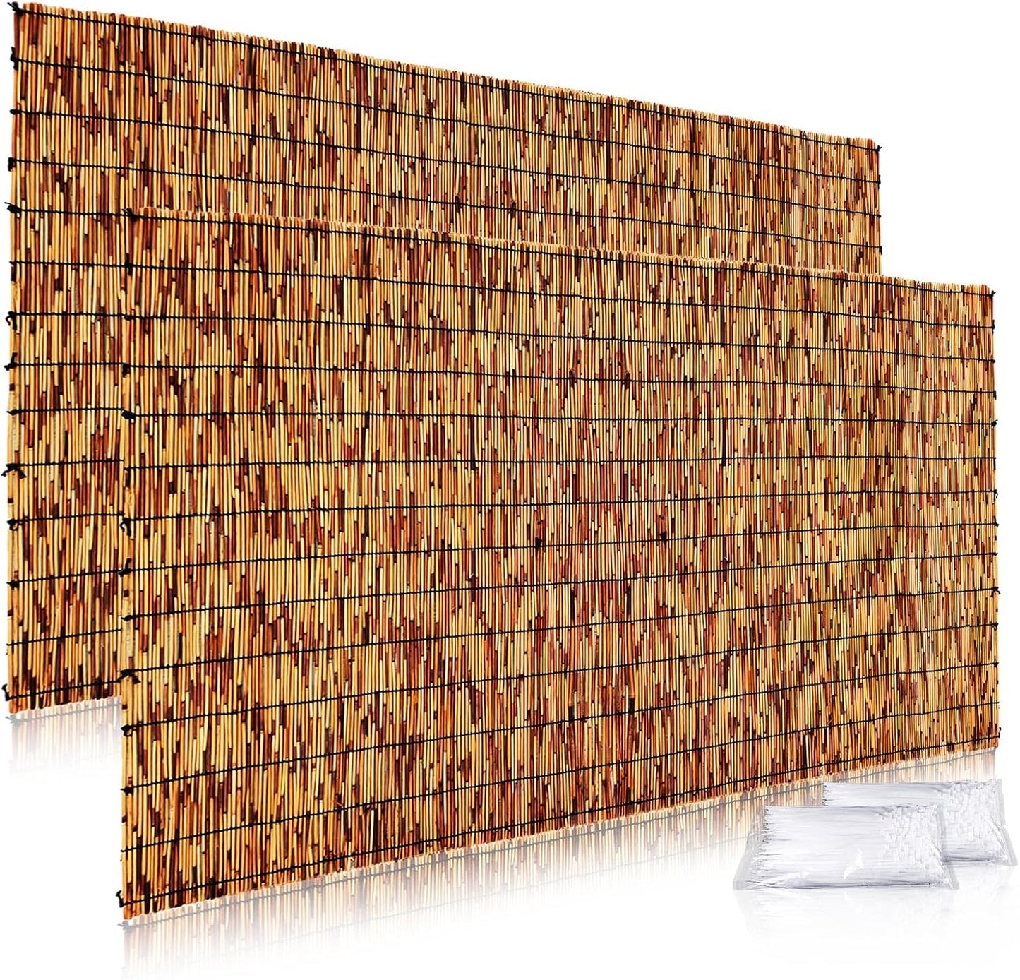 Reed Fencing Rolls,Patio Privacy Screen,Decorative Bamboo Fence Rolls for Patio Balcony Garden Backyard Outdoor,5x16FT(2Pcs)