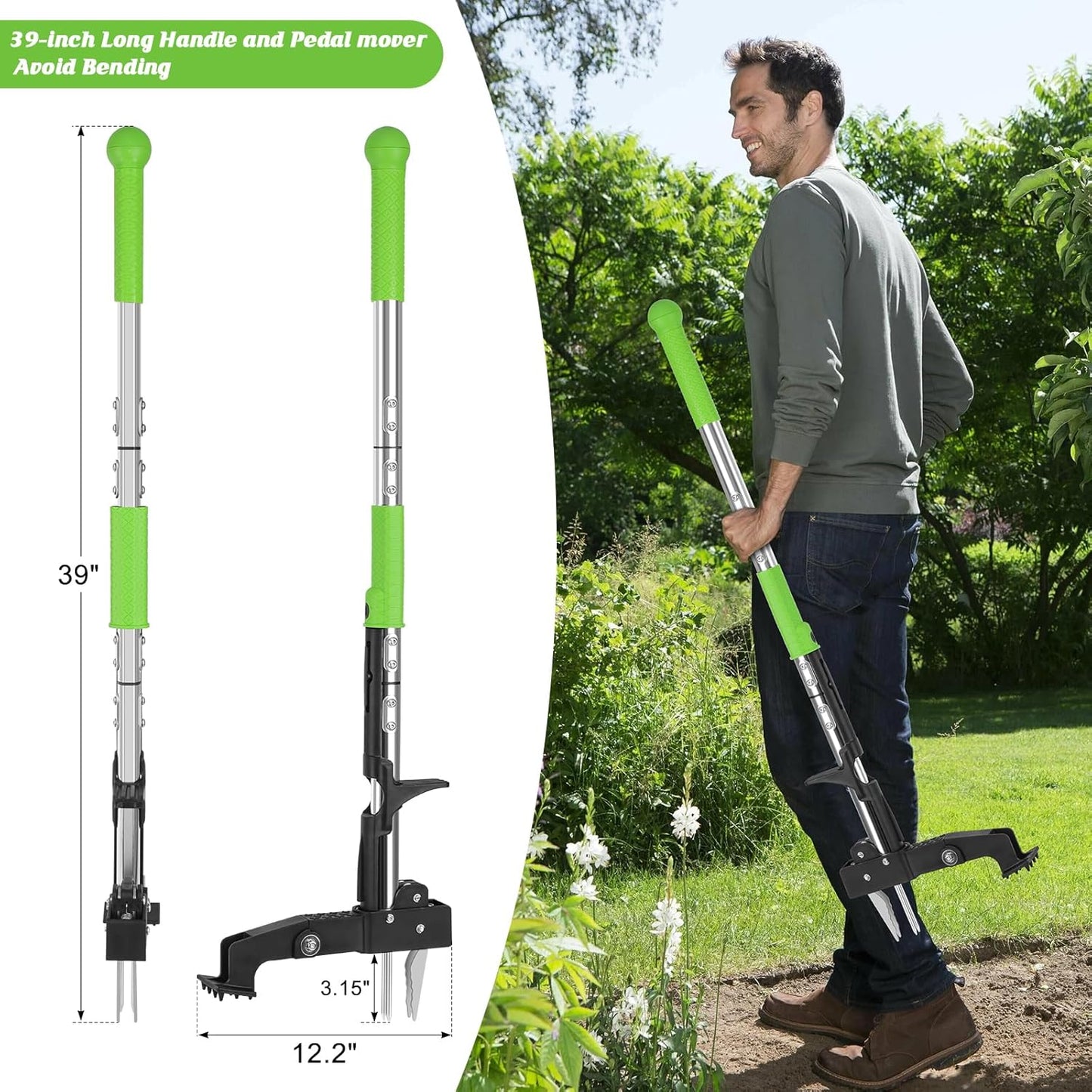 4-Claw Weed Puller Tool Stand Up Heavy Duty, 40'' Long Weeding Tool with Long Handle Stainless Steel Claws Gardening Weed Pulling Tool for Lawn and Garden
