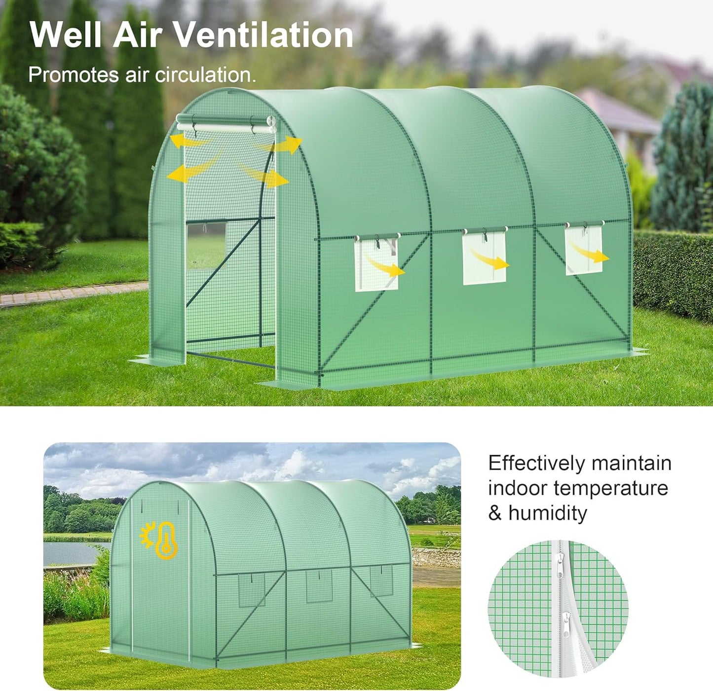 Greenhouse, 10’x7’x7’ Upgraded Walk-in Greenhouse with Spraying System, Heavy Duty Tunnel Green House with 6 Ventilated Mesh Windows & Zippered Roll-up Door, Large Plant Garden Hot House Outdoor