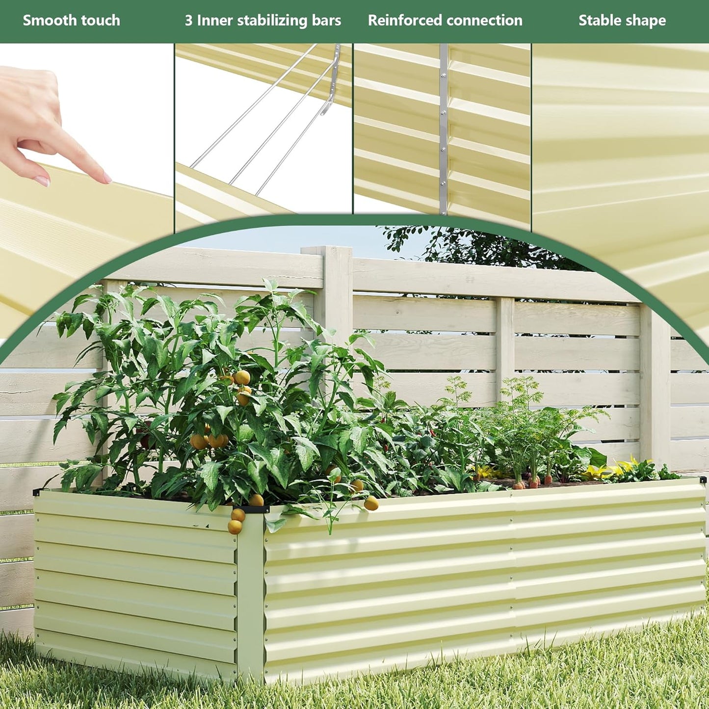 FOOWIN 4pcs 6x3x2ft Galvanized Raised Garden Bed, Planter Raised Garden Boxes Outdoor, Large Metal Raised Beds for Gardening, Garden Bed for Vegetables, Flowers, Herb,269 Gallon Capacity, Cream Yellow