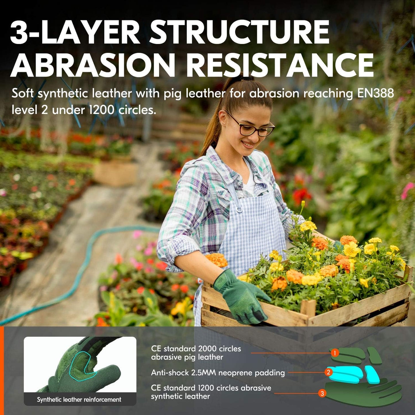 Vgo... 1-Pair Ladies' Synthetic Leather Gardening Gloves, Puncture-proof, Thornproof, Durability & Anti-shock Work Gloves, Touchscreen (Size S, Green, SL7471)