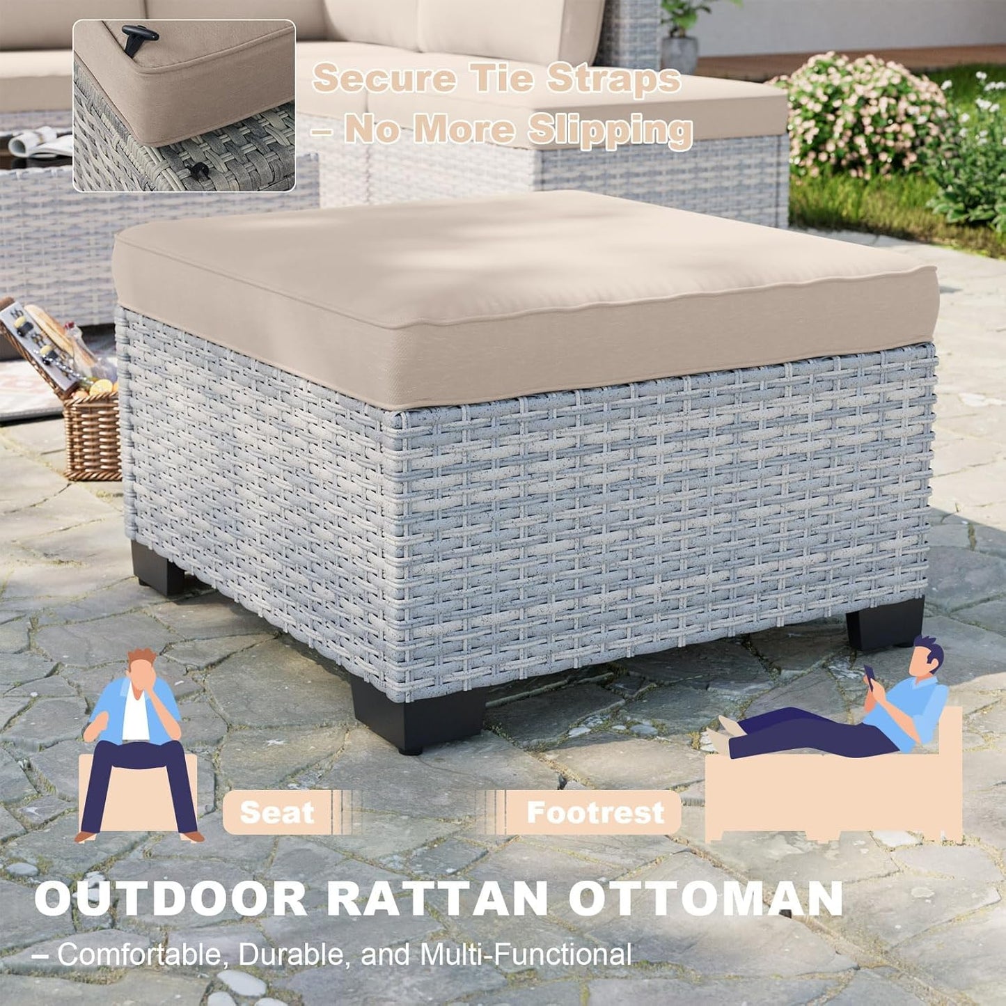 9-Piece Patio Furniture Set, Outdoor with Ottomans, Modular Patio Sofa, Dual-Strand Wicker Rattan, Rust-Resistant Frame, Backyard Furniture for Garden, Deck, Sand