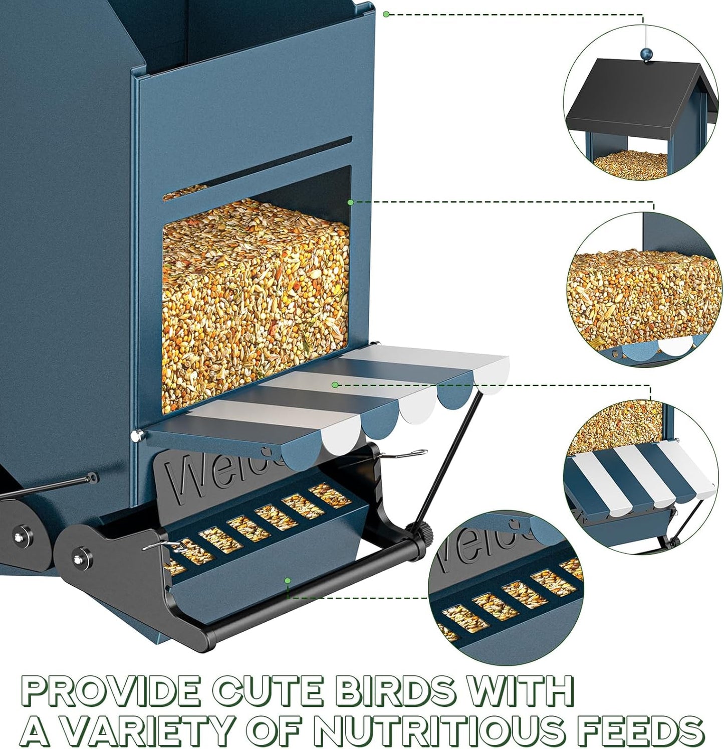 Weight Activated Squirrel Proof Bird Feeder with Canopy | 5LB Large Capacity, Weather-Resistant Design | Attracts Finches, Cardinals & More for Outdoor Bird Watching