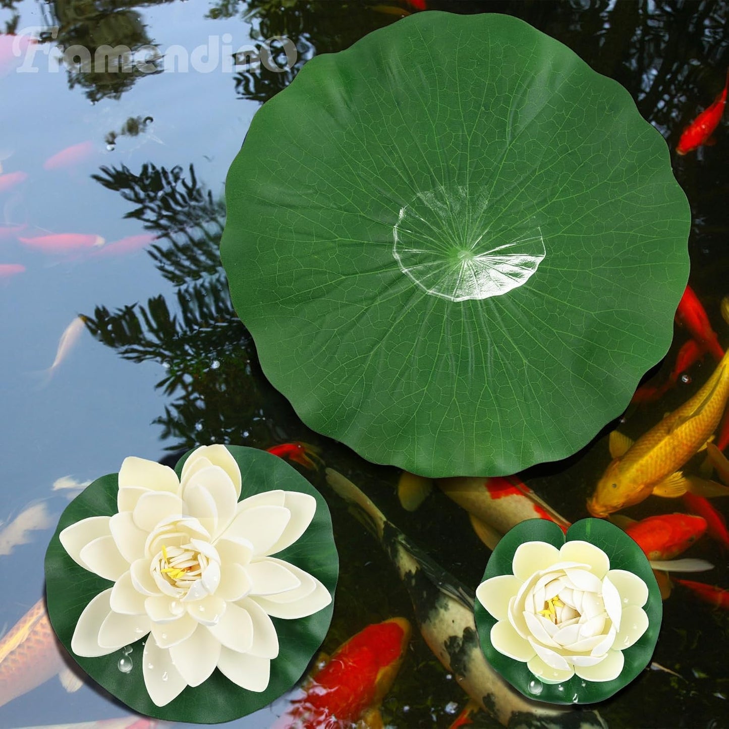 Framendino, 9 Pack Artificial Floating Foam Lotus Flower Decor Realistic Water Lily Pads Ornaments for Ponds Decoration