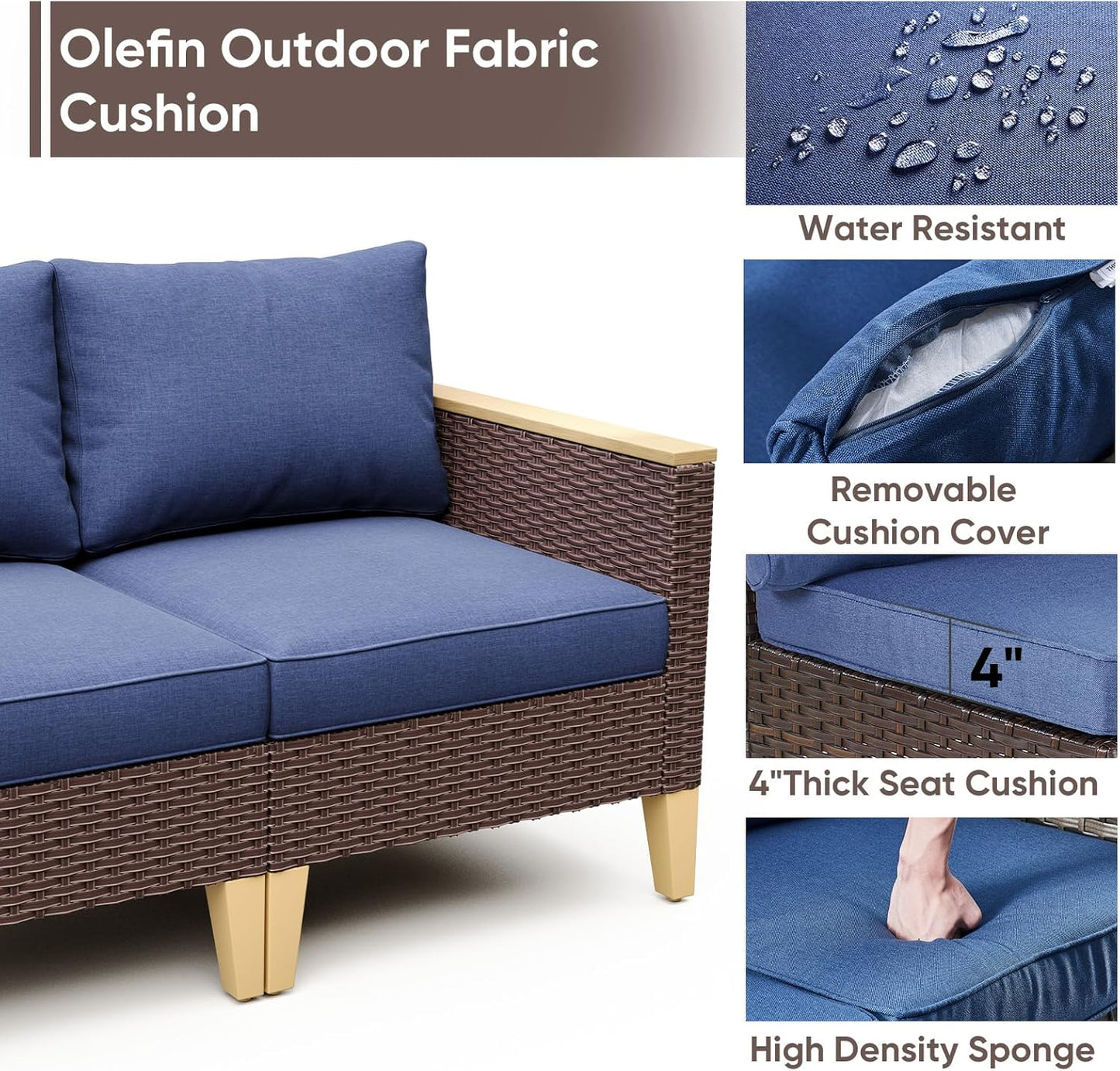 HUMMUH 8 Pieces Patio Furniture,Outdoor Modular Sectional Couch Swivel Rocking Chairs with Ottomans,All Weather PE Wicker Patio Conversation Sets for Garden Porch Backyard