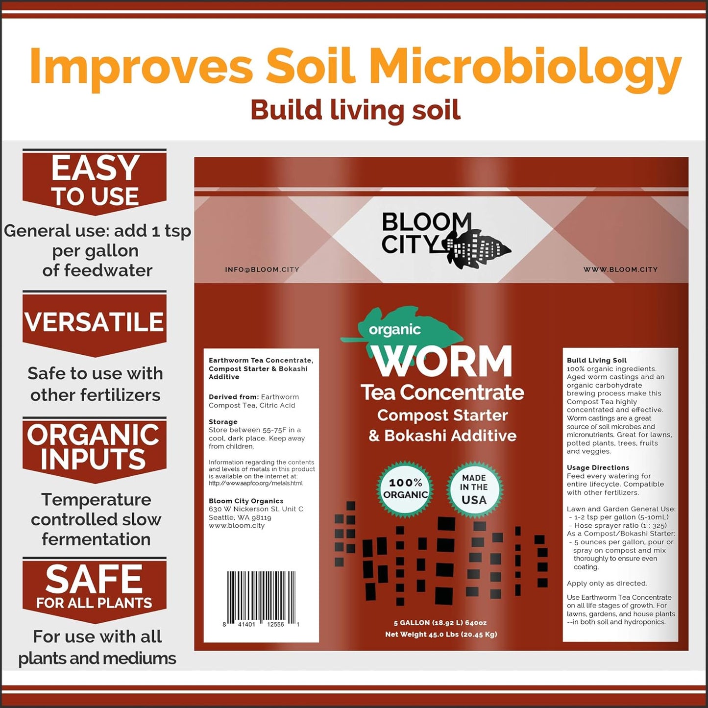 Organic Earthworm Tea Concentrate and Compost and Bokashi Booster by Bloom City, Quart (32 oz)