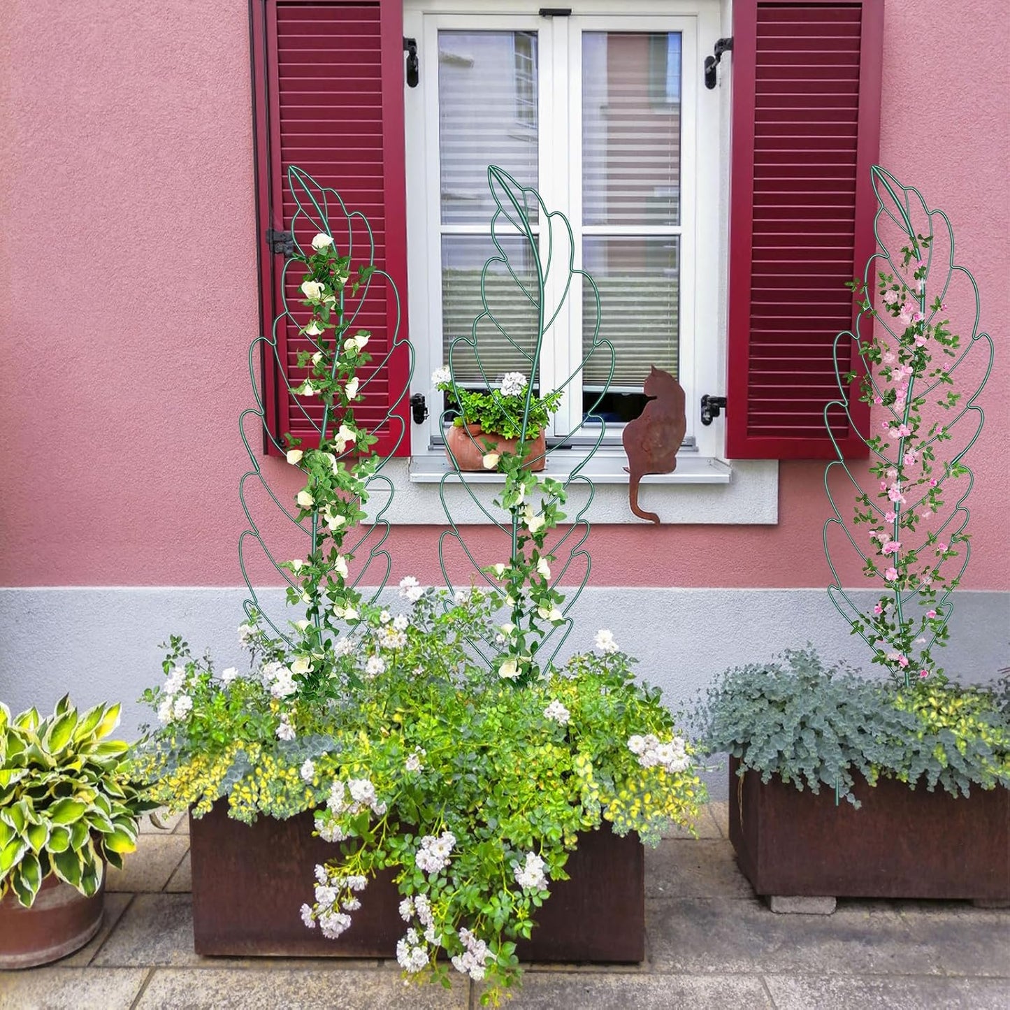 3 Pack Metal Garden Trellis for Climbing Plants,Green Metal Garden Trellis for Vines Plant Rose Vegetable Support,Large Decorative Outdoor Trellis