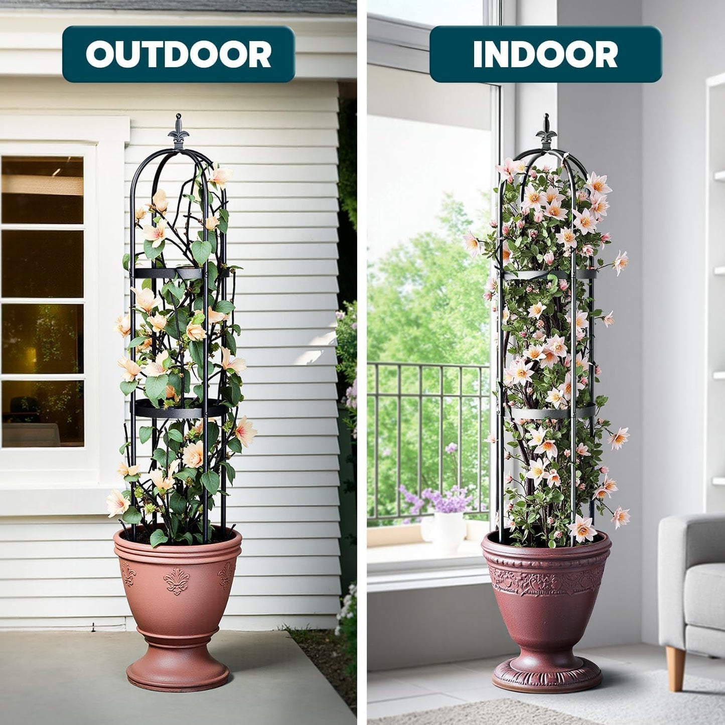 Idzo Trellis for Climbing Plants Outdoor, Garden Trellis Steel, Obelisk Design Stone Coated, 72 in Upgrade 2025, Vertical Support for Climbing Plants, Decorative for Outdoor & Indoor Use