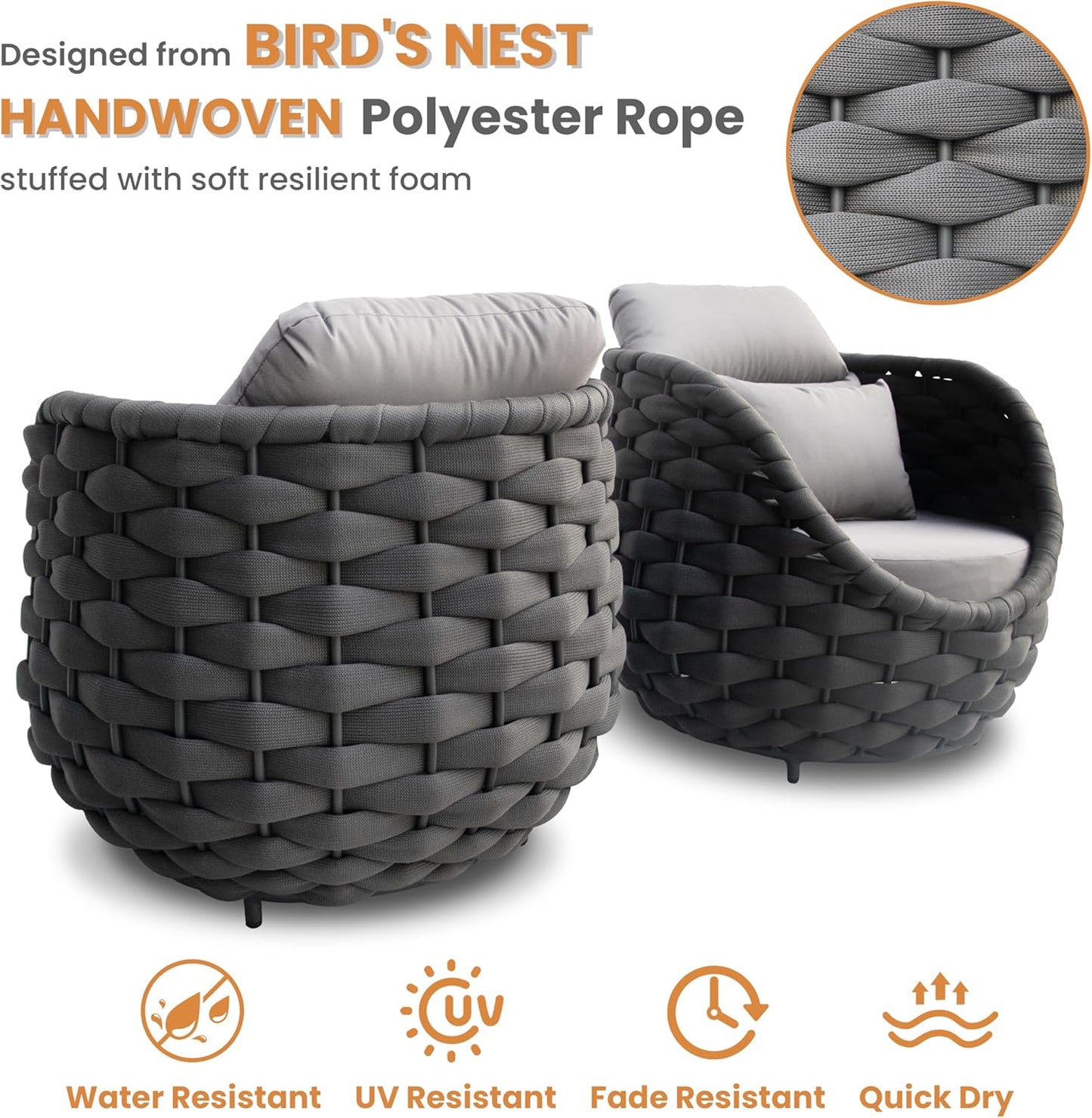 Metal Outdoor Conversation Sets: 5-Piece Aluminum Patio Furniture Set - Woven Rope Porch Sofa Set w/Coffee Table Cushions - Assembled Modern Lounge Couch for Deck Garden Yard Pool Hotel Resort