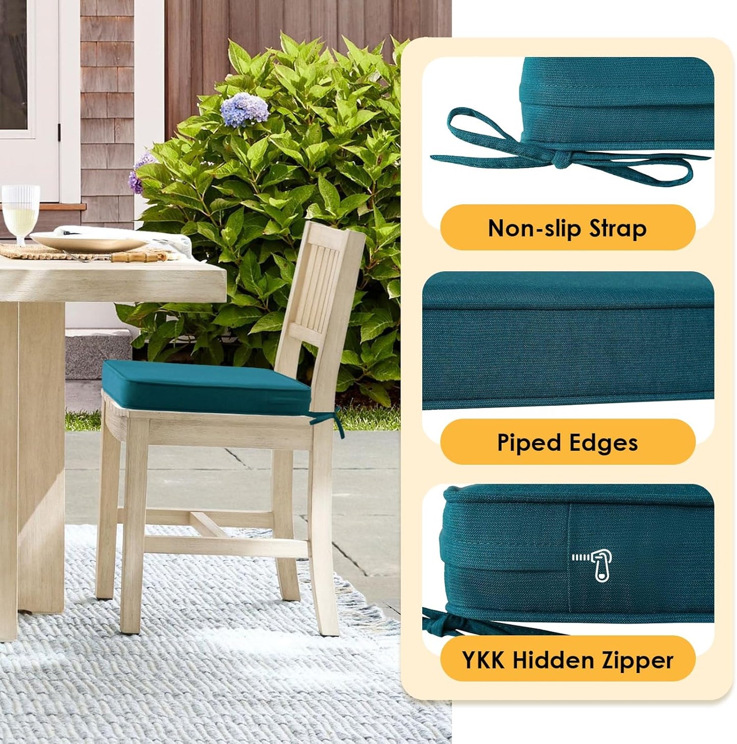 Outdoor Sunbrella Square Corner Seat Cushion, 19"x19"x3", Set of 4, Non Slip Seat Cushion Pads with Removable Cover for Patio Furniture, Garden Yard Lawn, Spectrum Peacock