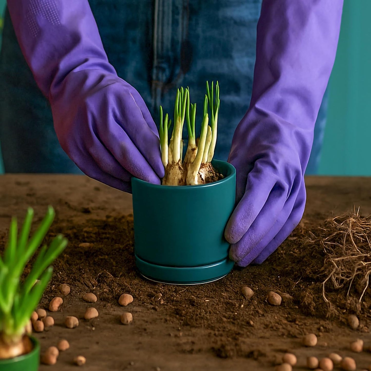 D'vine Dev 3.5 Inch & 4.7 Inch Ceramic Planter Pots for Plants with Drainage Hole and Saucer, X-Small Plant Pots Set, Teal, 94-G-XS-9