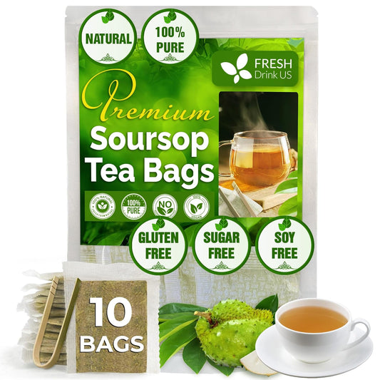 FreshDrinkUS, Premium 10 Soursop Graviola Leaf Tea Bags, 100% Natural & Pure from Soursop Leaves, Hoja Guanabana Herbal Tea. Made with Natural Material Tea Bags. No Sugar, No Caffeine, Vegan.