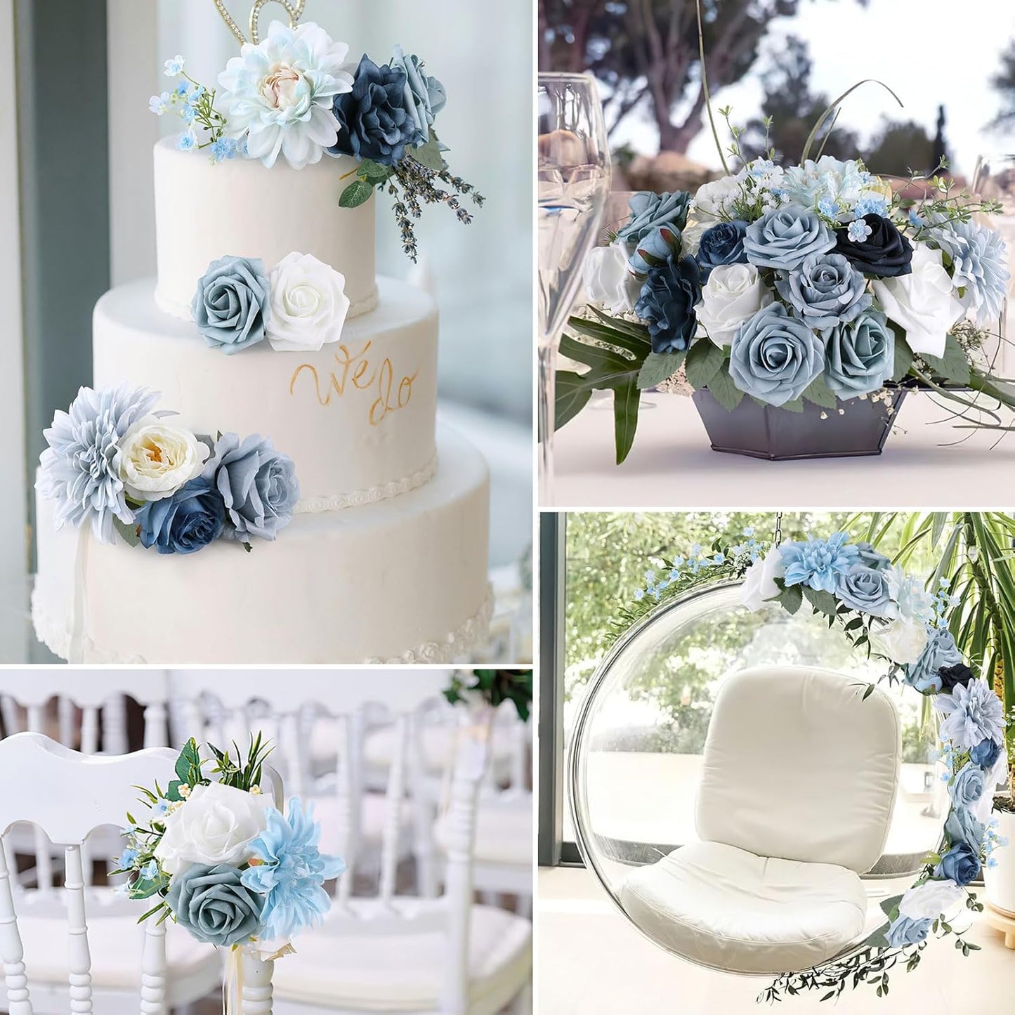 AGIRL Artificial Flowers Combo Silk Mix Purple Fake Flower with Stems for DIY Wedding Bouquets Centerpieces Arrangements Table Chair Decor Baby Shower Home Decor (Light Blue)