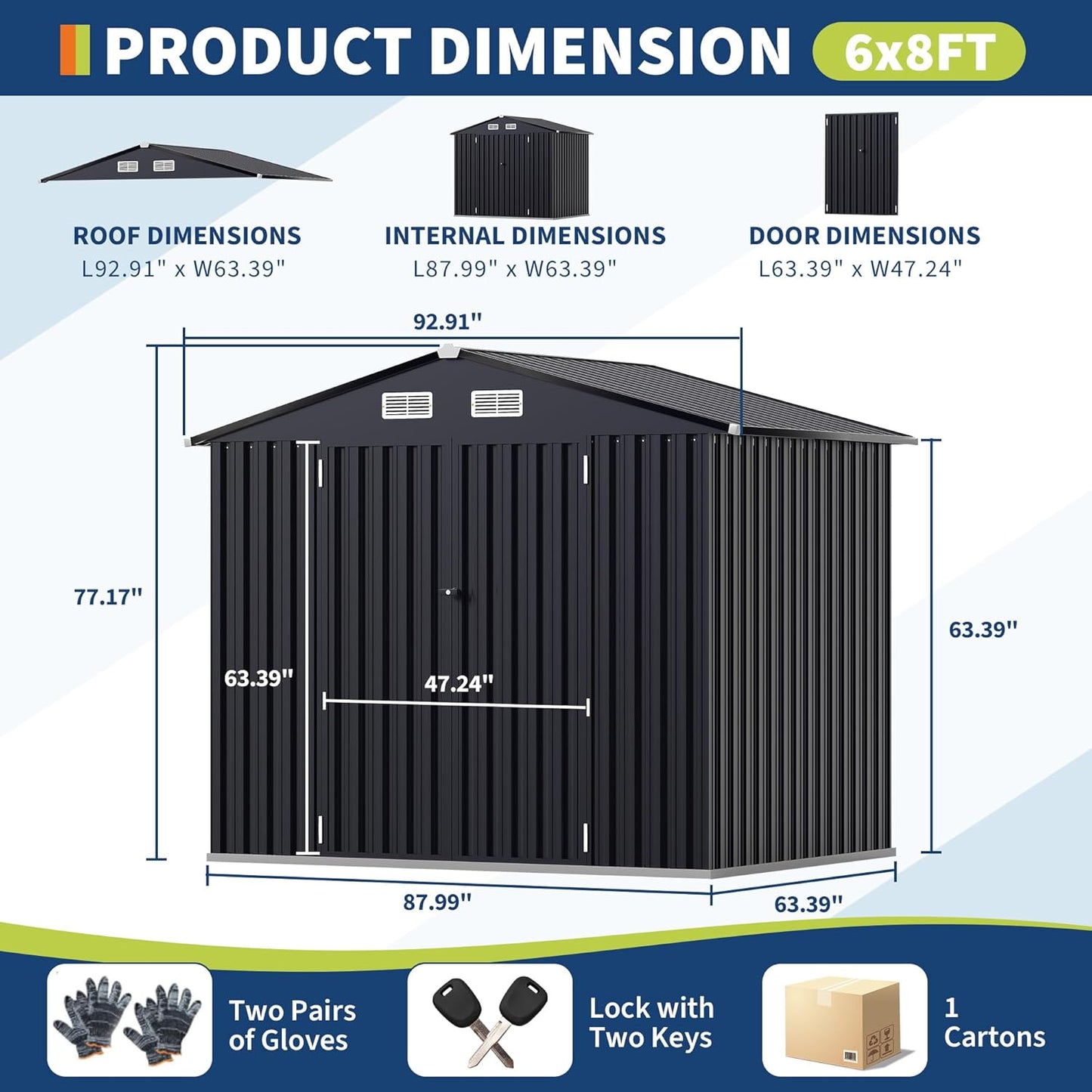 6x8 FT Metal Storage Sheds Outdoor, Metal Yard Sheds MetalGarden Shed Kit, MetalTool Shed with Lockable Door, Utility Buildings with Air Vent for Backyard Garden Patio Lawn