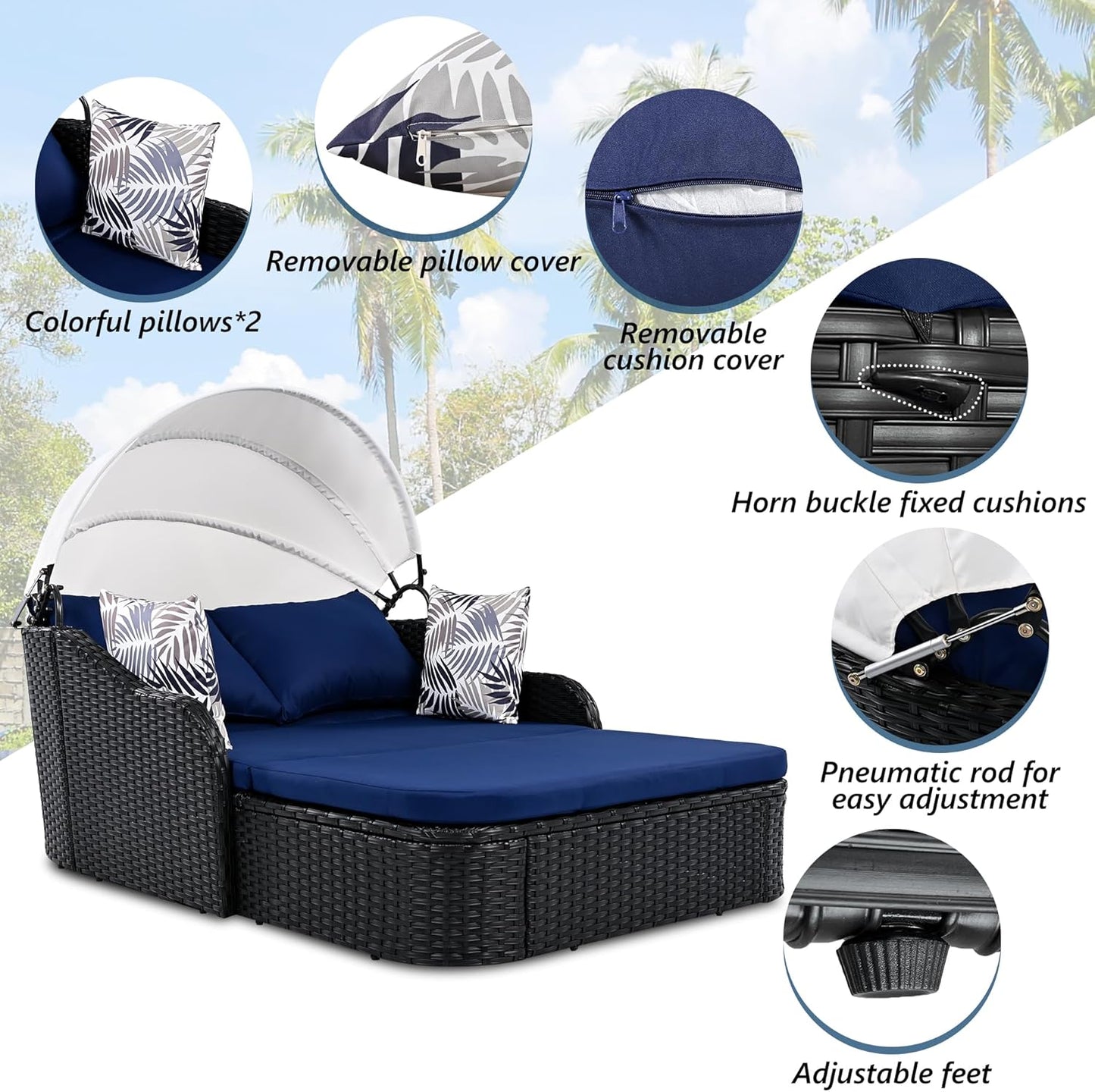 Outdoor Daybed with Retractable Canopy