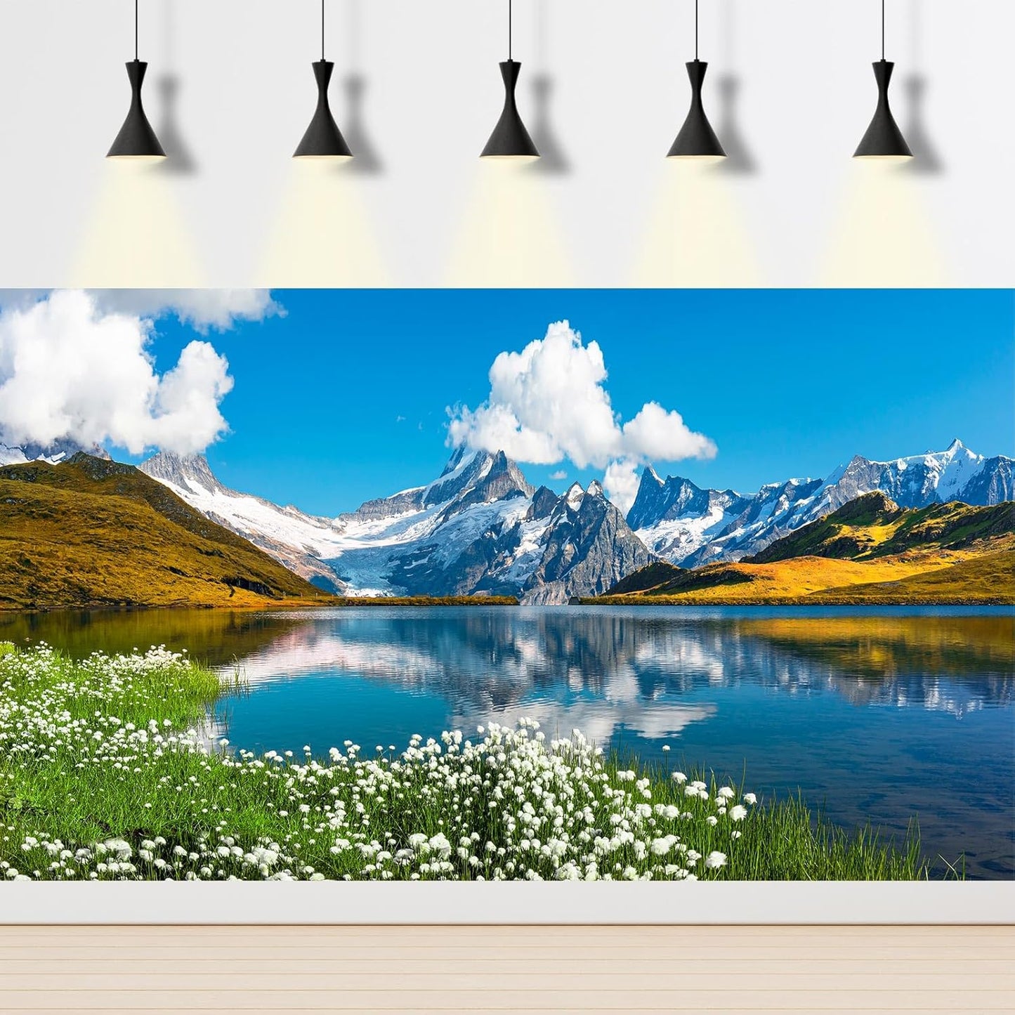 Mountains Lake Aquarium Background Bernese range View Fish Tank Background Switzerland Alps Grindelwald Valley Lake Terrarium Background Fantastic Natural Landscape Aquarium Fish Tank Decors 24x12in