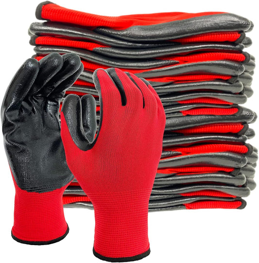 Evridwear Work Gloves with Grip Rubber Coated for Men Women Warehouse Mechanic,12 Pairs Bulk