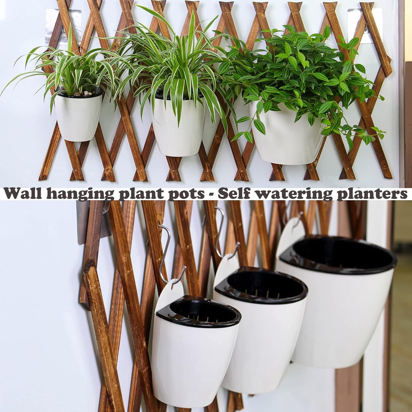 6 Packs 5" Plastic Self Watering Pots Wall Hanging Planters Wall Mounted Wicking Flower Pots for Indoor and Outdoor African Violet, Ocean Spider Plant, Orchid, White