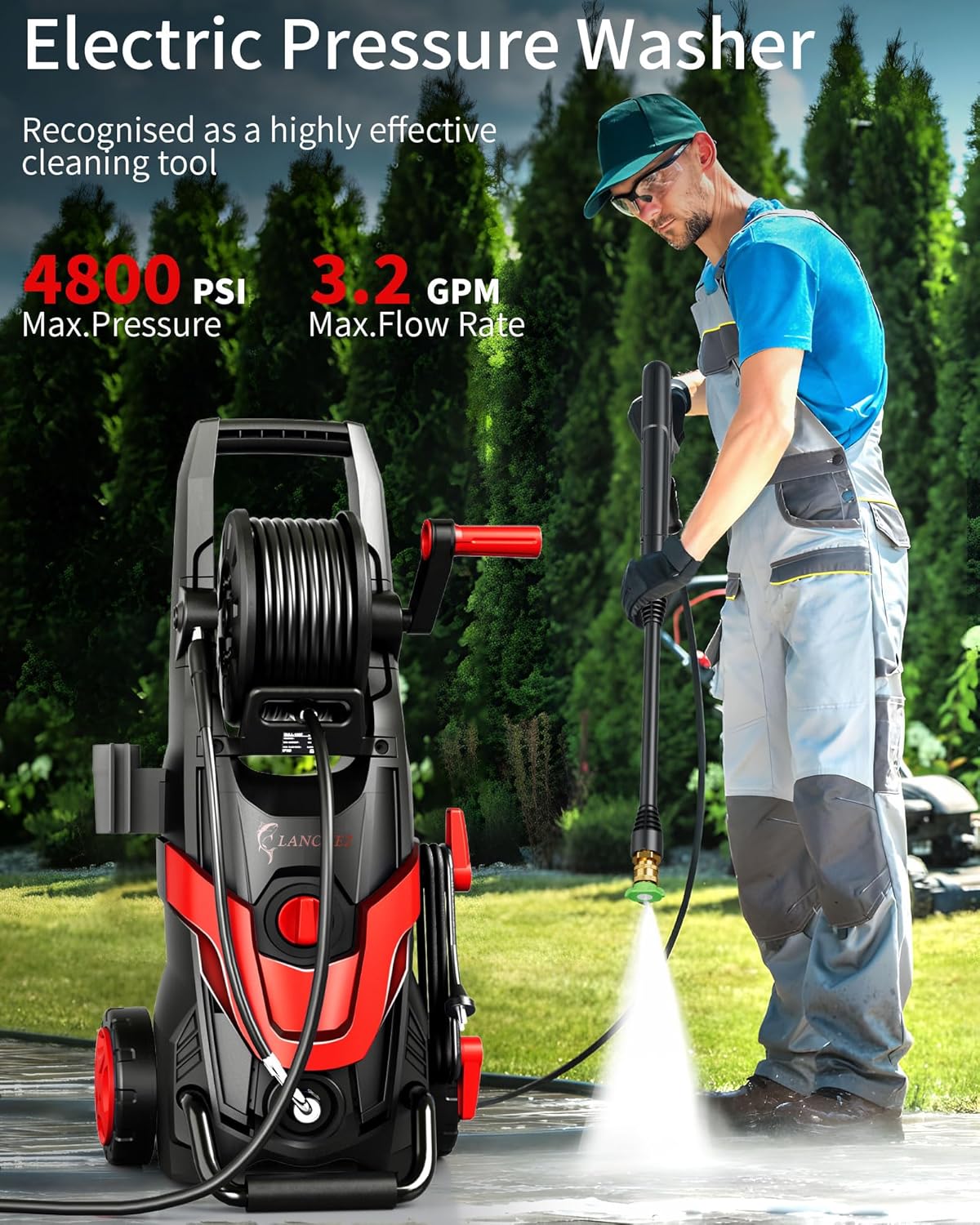 Pressure Washer, Power Washer with 6 Quick Connect Nozzles, Inlet Hose & Filter&Foam Cannon for Cars/Fences/Driveways/Patios/Home Cleaning (Red)